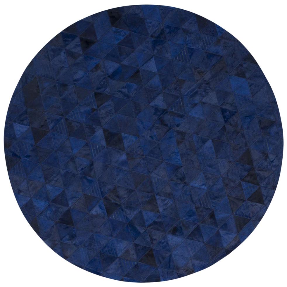 Rich Color Blocked Round Trilogia Midnight Blue Cowhide Rug Small