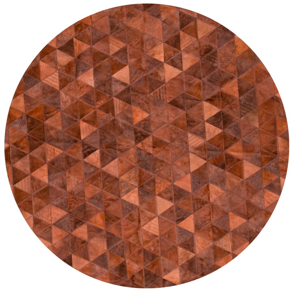 Machine-Made Terracotta Round Small Trilogia Customizable Cowhide Rug For Sale