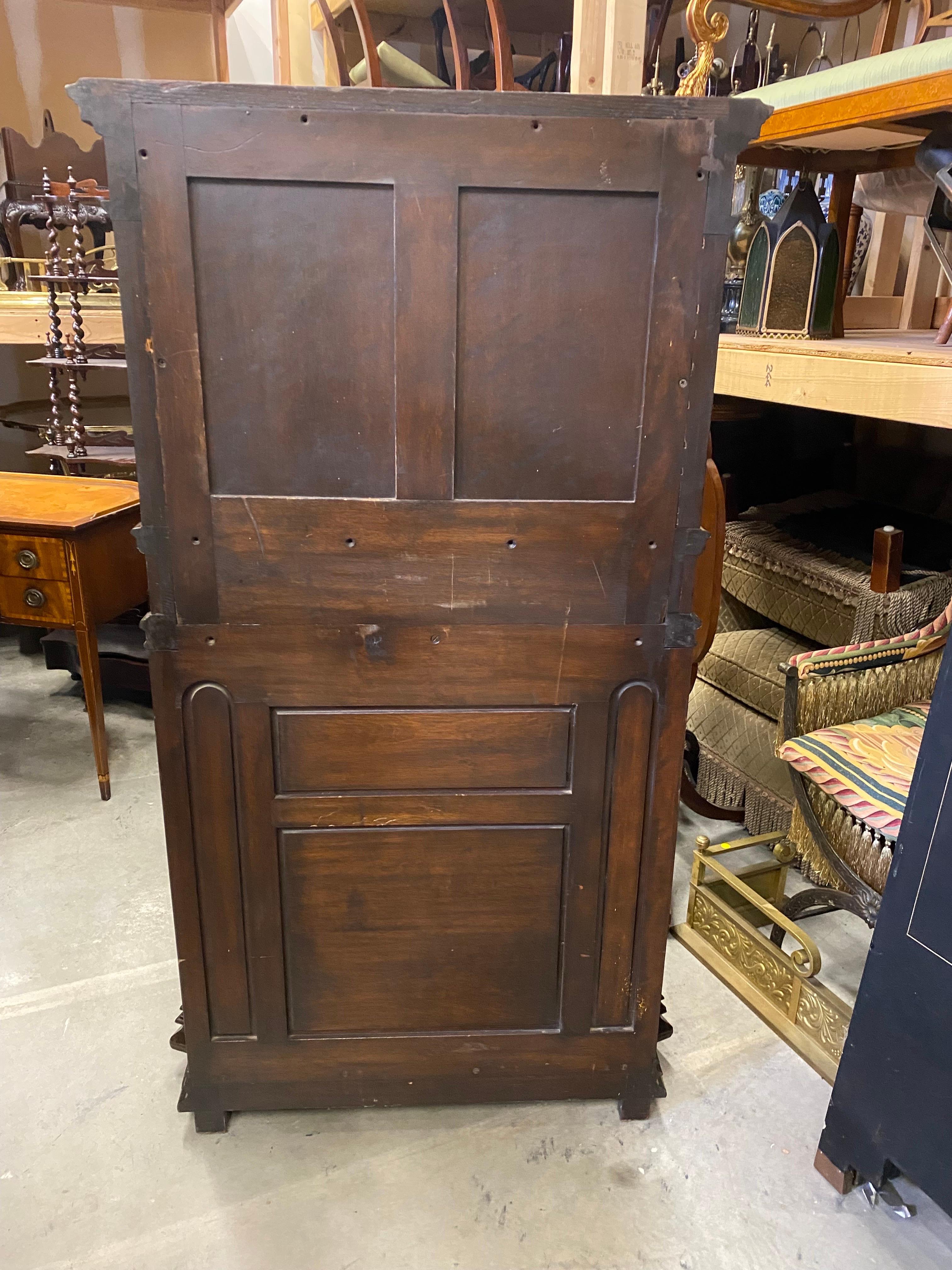 Rich Dark Walnut Hand Carved Antique English Court Cupboard For Sale 4