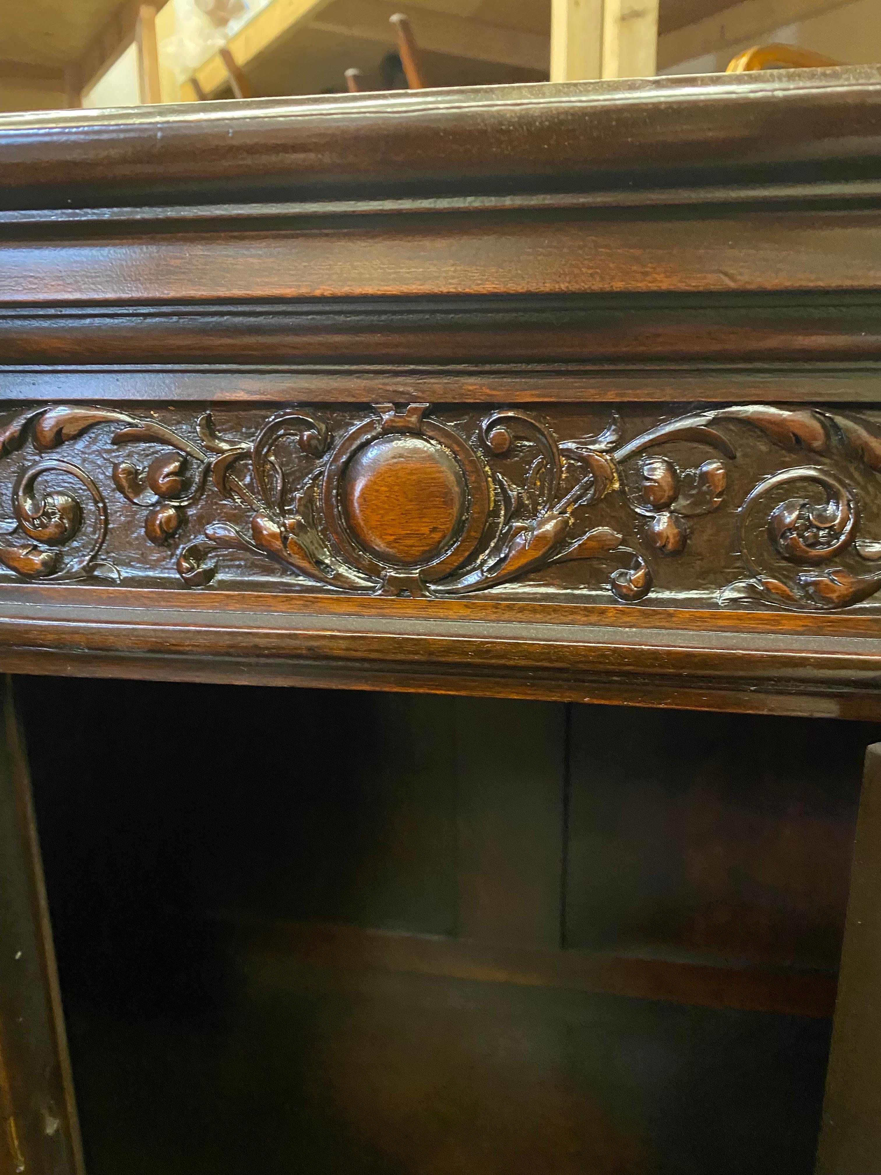 Rich Dark Walnut Hand Carved Antique English Court Cupboard For Sale 1