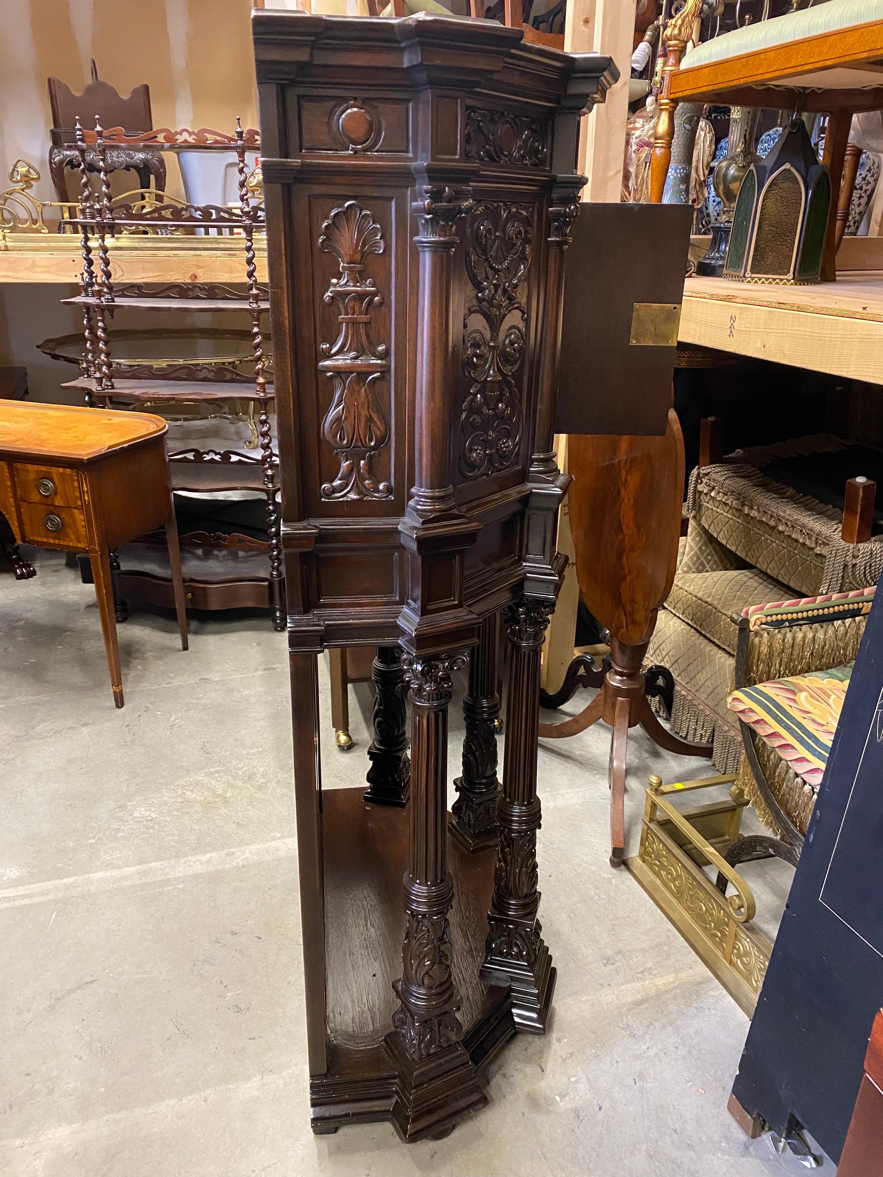 Rich Dark Walnut Hand Carved Antique English Court Cupboard For Sale 3