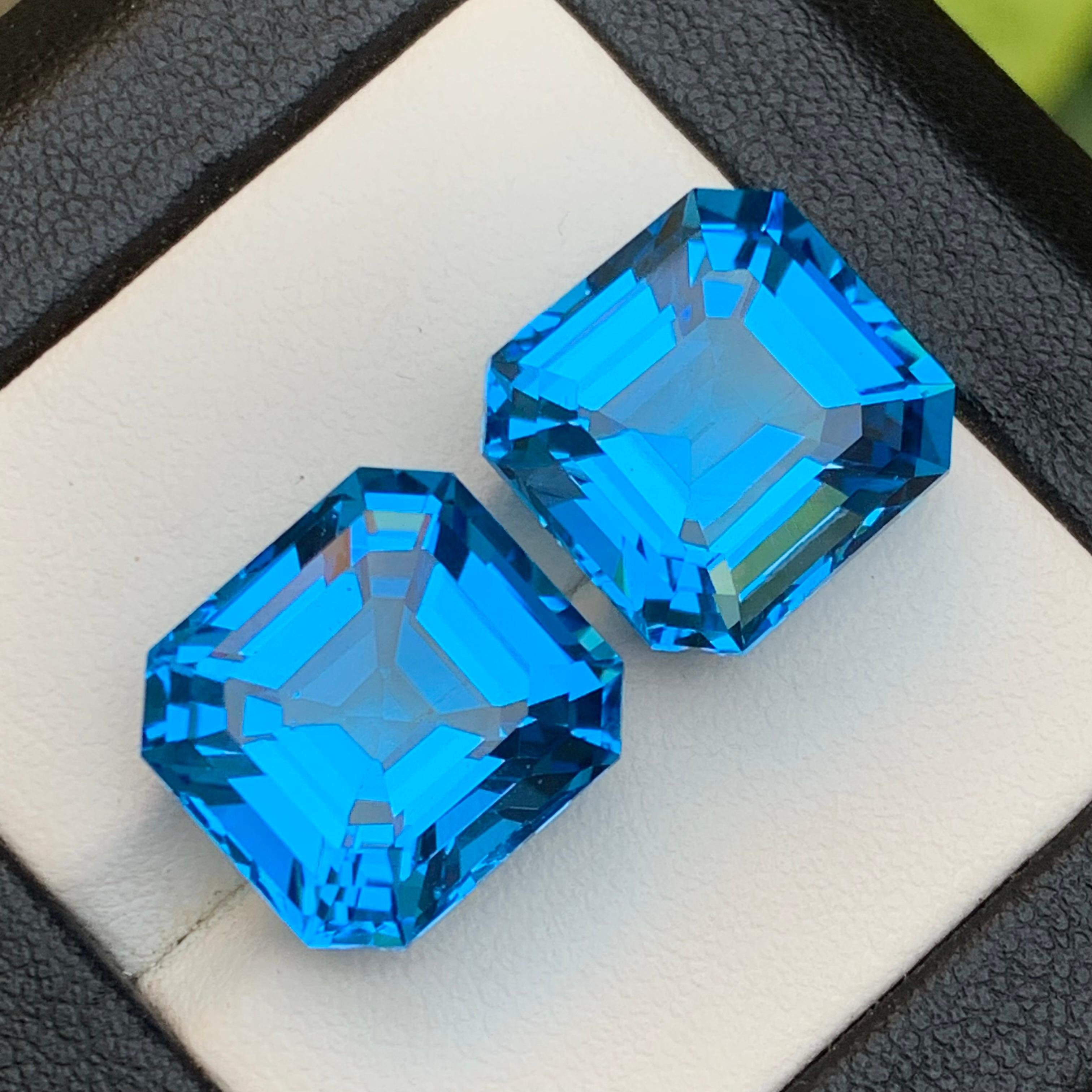 Topazio svizzero blu elettrico ricco 28,92 carati Nature Gemma sciolta Coppia Taglio Asscher in vendita 5
