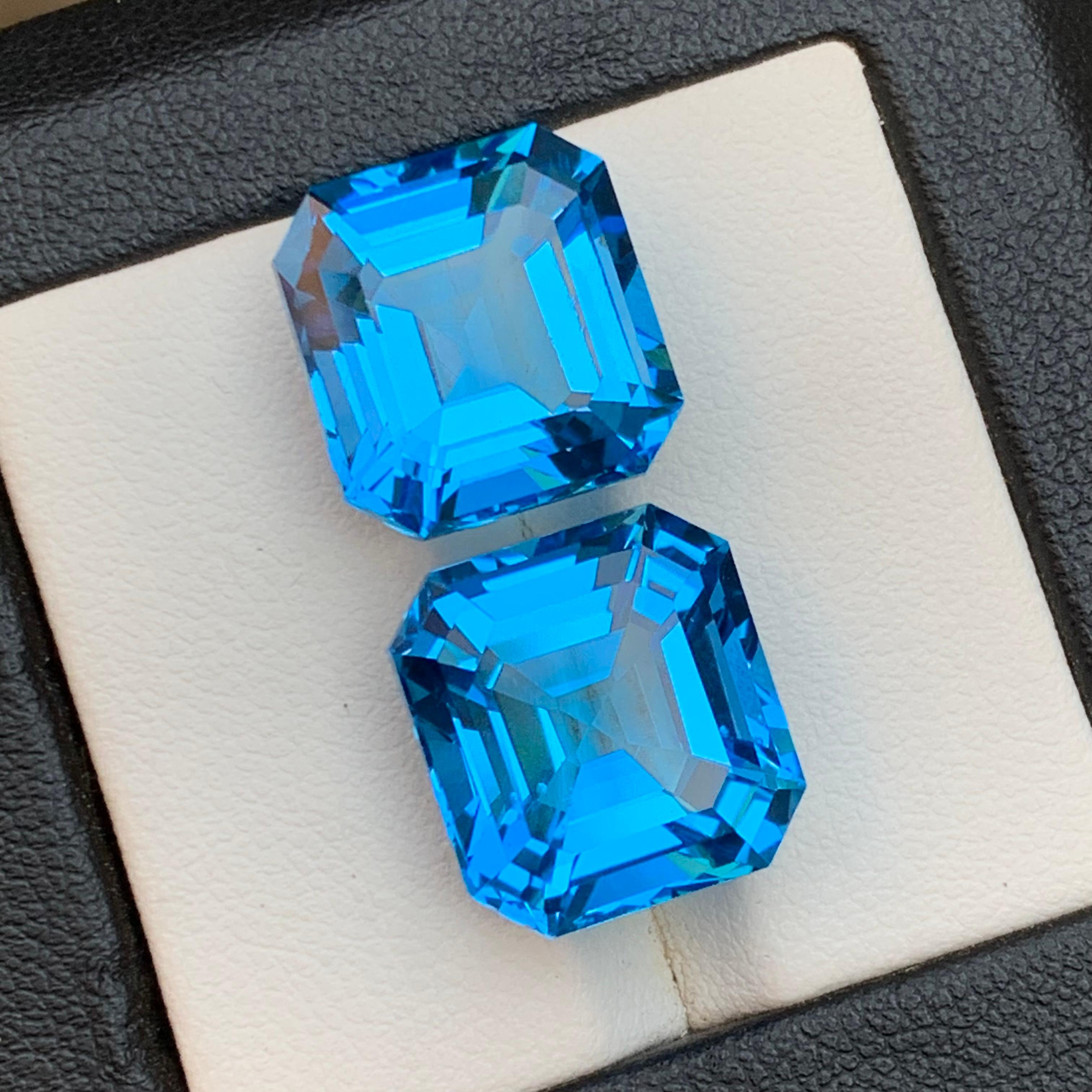 Topazio svizzero blu elettrico ricco 28,92 carati Nature Gemma sciolta Coppia Taglio Asscher in vendita 6