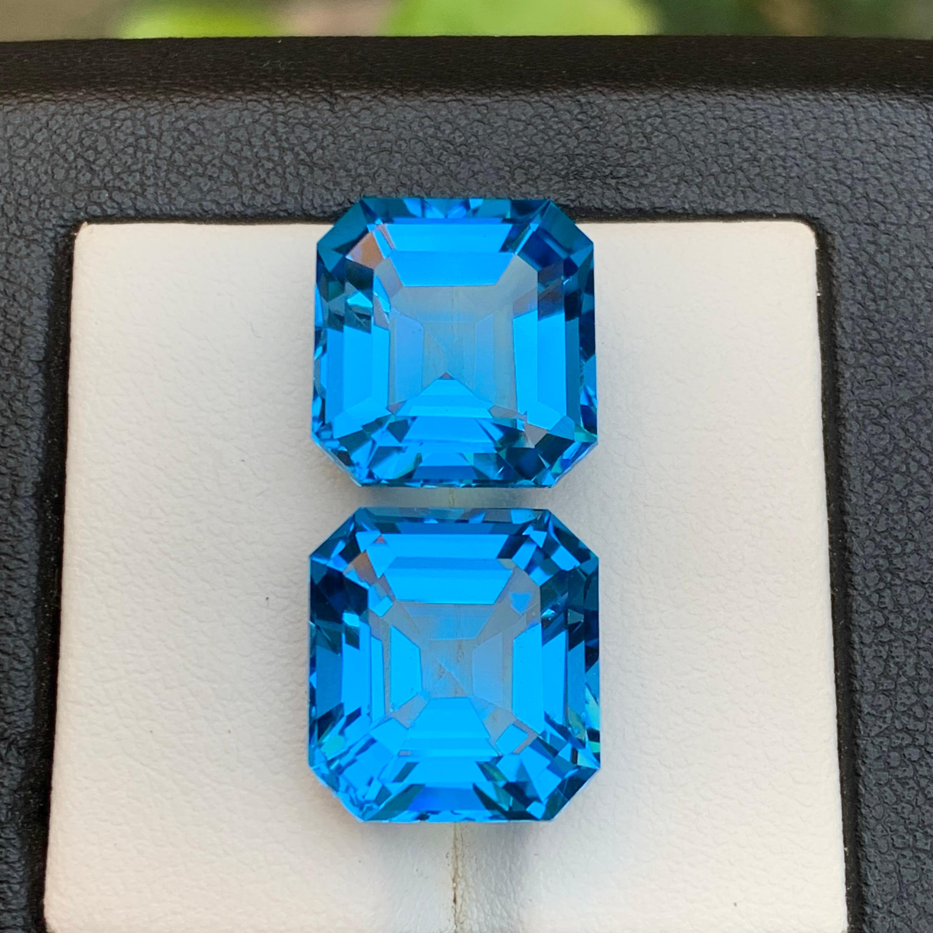 Topazio svizzero blu elettrico ricco 28,92 carati Nature Gemma sciolta Coppia Taglio Asscher in vendita 7