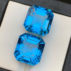 Rich Electric Blue Swiss Topaz 28.92 Ct Natural Loose Gemstone Pair Asscher Cut