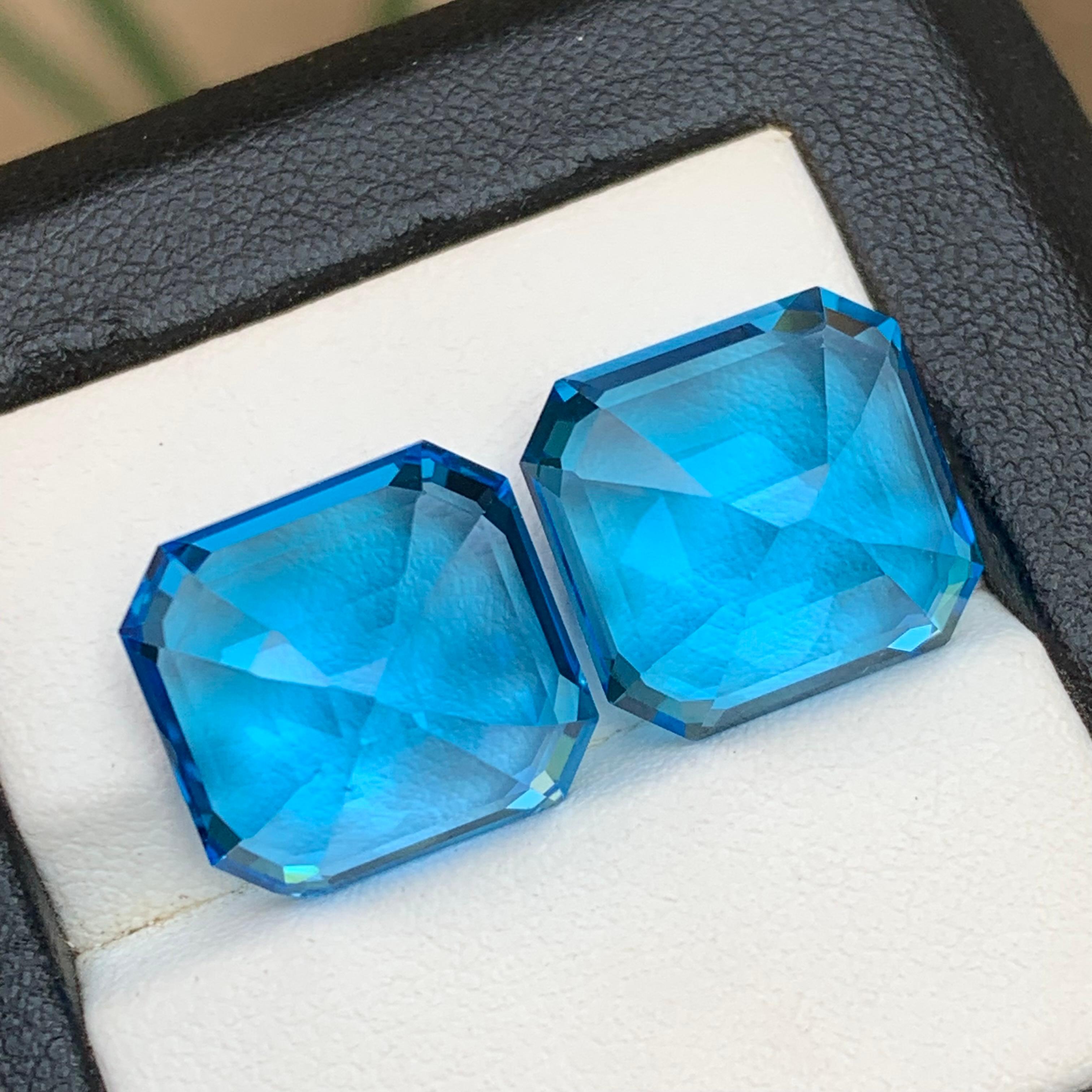 da uomo o donna Topazio svizzero blu elettrico ricco 28,92 carati Nature Gemma sciolta Coppia Taglio Asscher in vendita