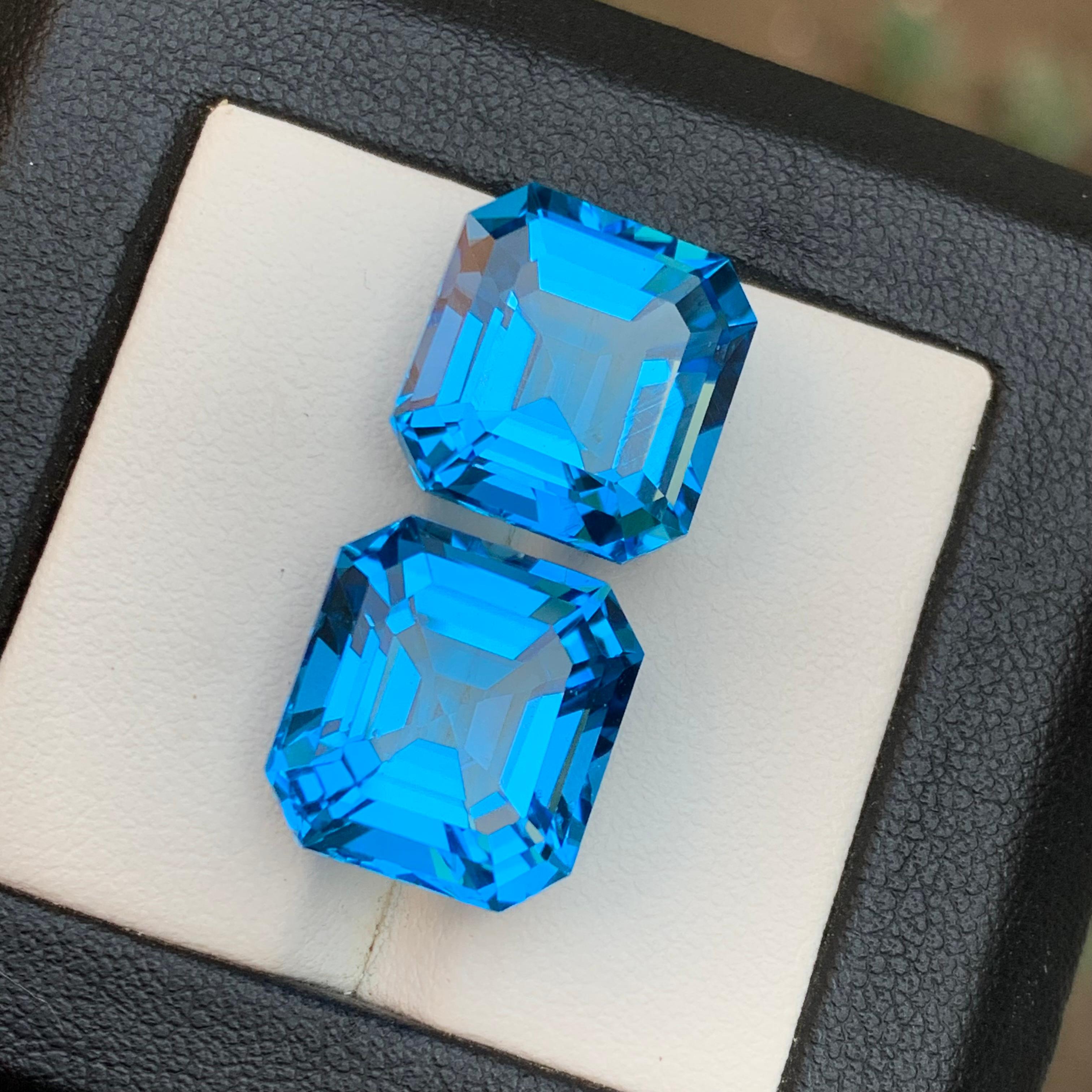 Topazio svizzero blu elettrico ricco 28,92 carati Nature Gemma sciolta Coppia Taglio Asscher in vendita 2