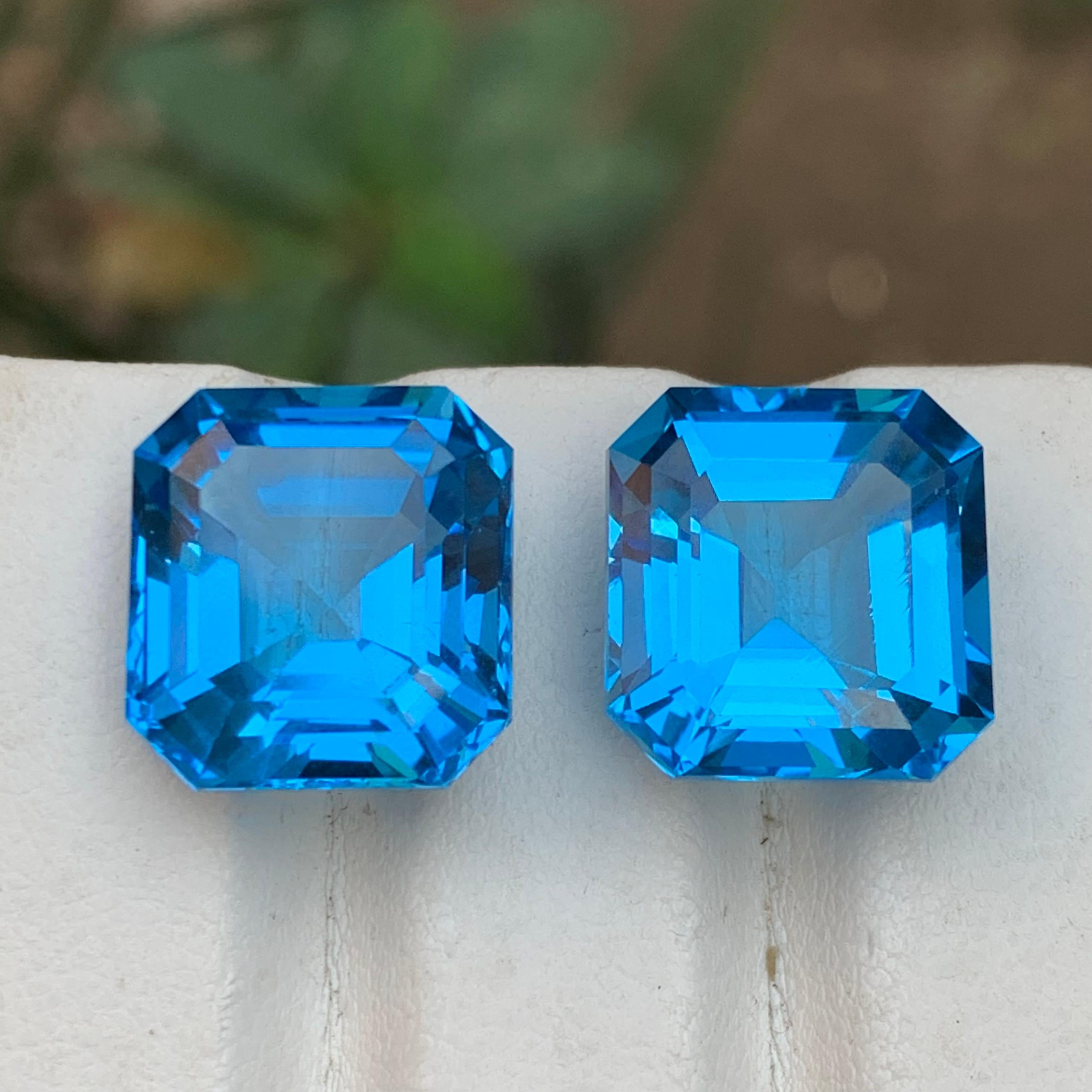 Topazio svizzero blu elettrico ricco 28,92 carati Nature Gemma sciolta Coppia Taglio Asscher in vendita 3