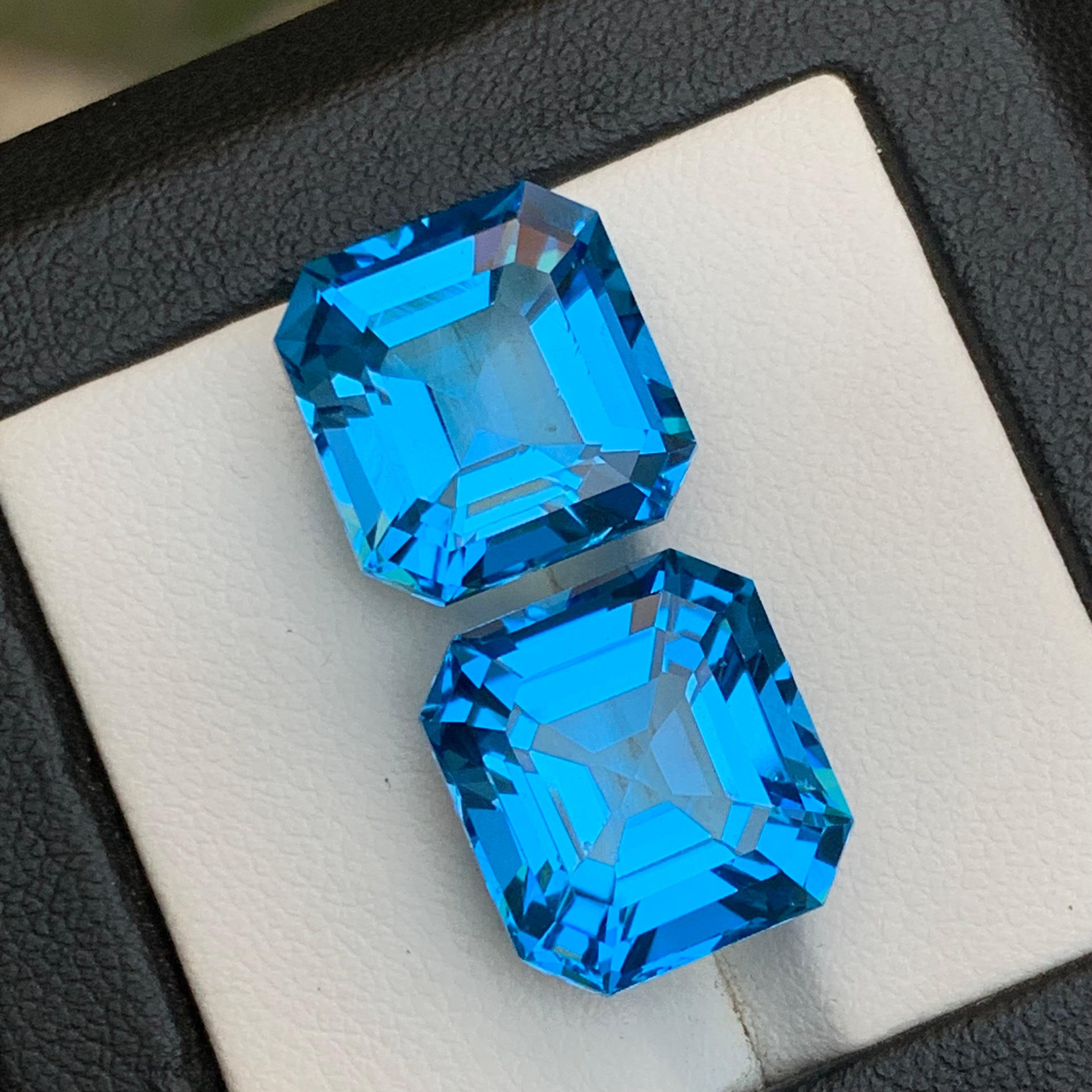 Topazio svizzero blu elettrico ricco 28,92 carati Nature Gemma sciolta Coppia Taglio Asscher in vendita 4