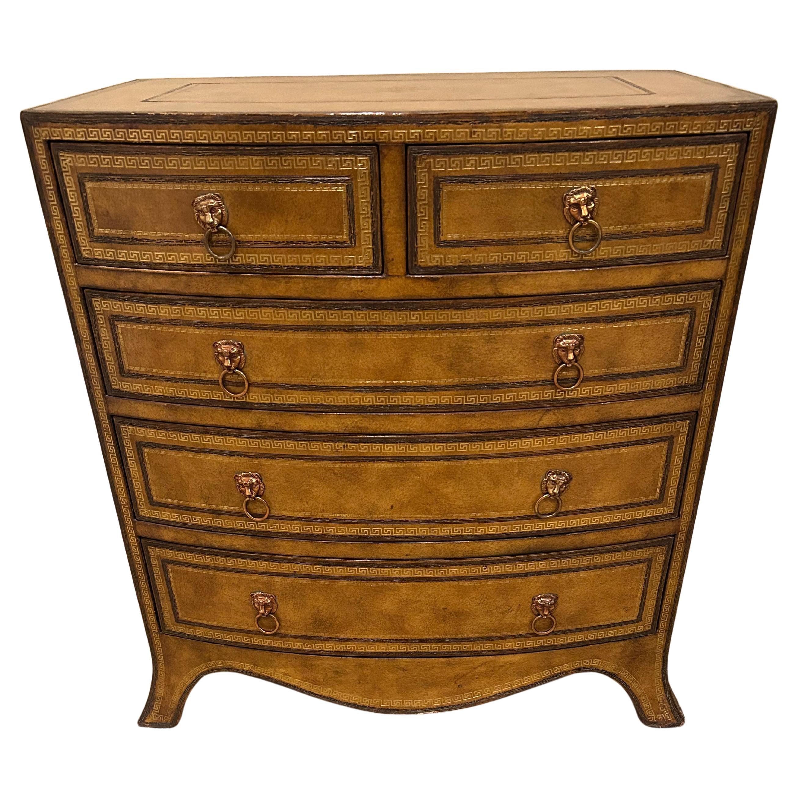 Rich Embossed Leather Clad Small Chest of Drawers by Maitland Smith