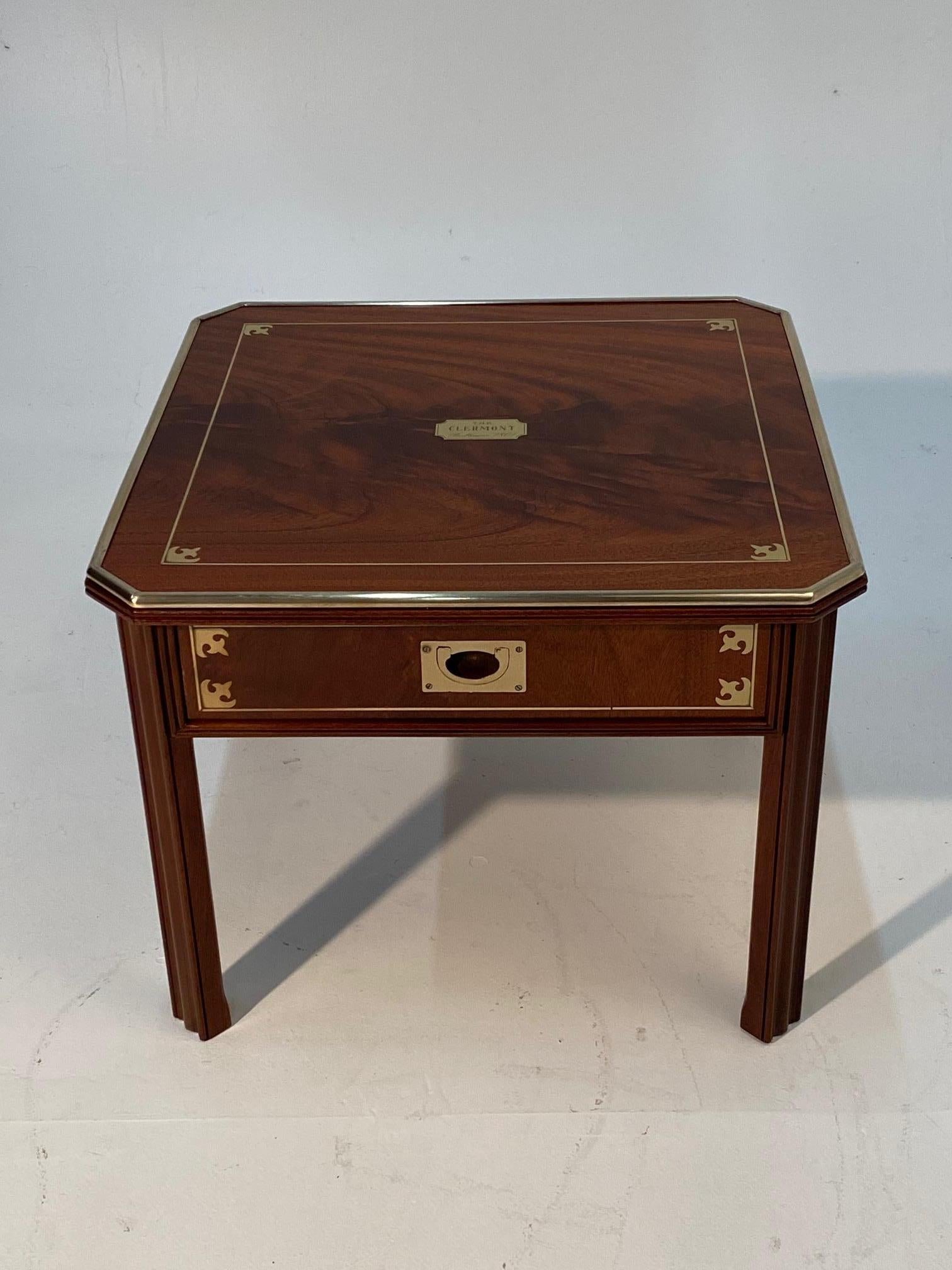 Rich English Mahogany and Brass Campaign Style End Table 2