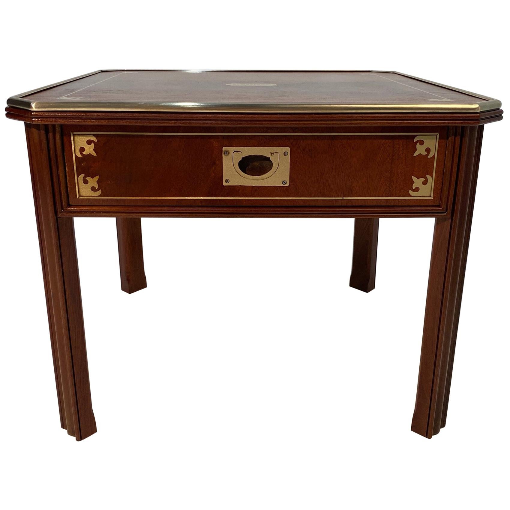 Rich English Mahogany and Brass Campaign Style End Table