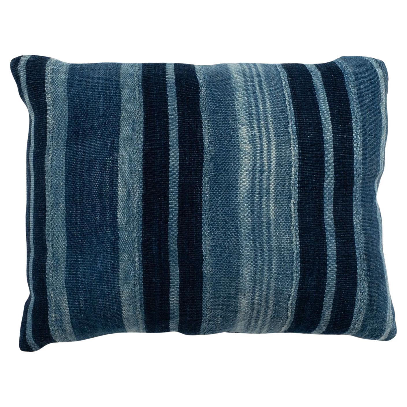 Rich Faded Indigo Stripe Cushion For Sale