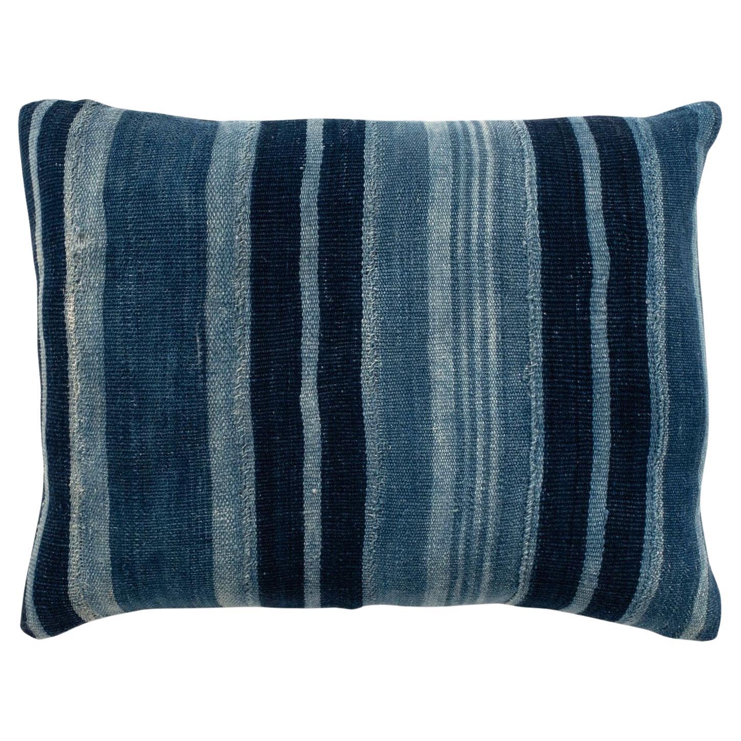 Rich Faded Indigo Stripe Cushion For Sale