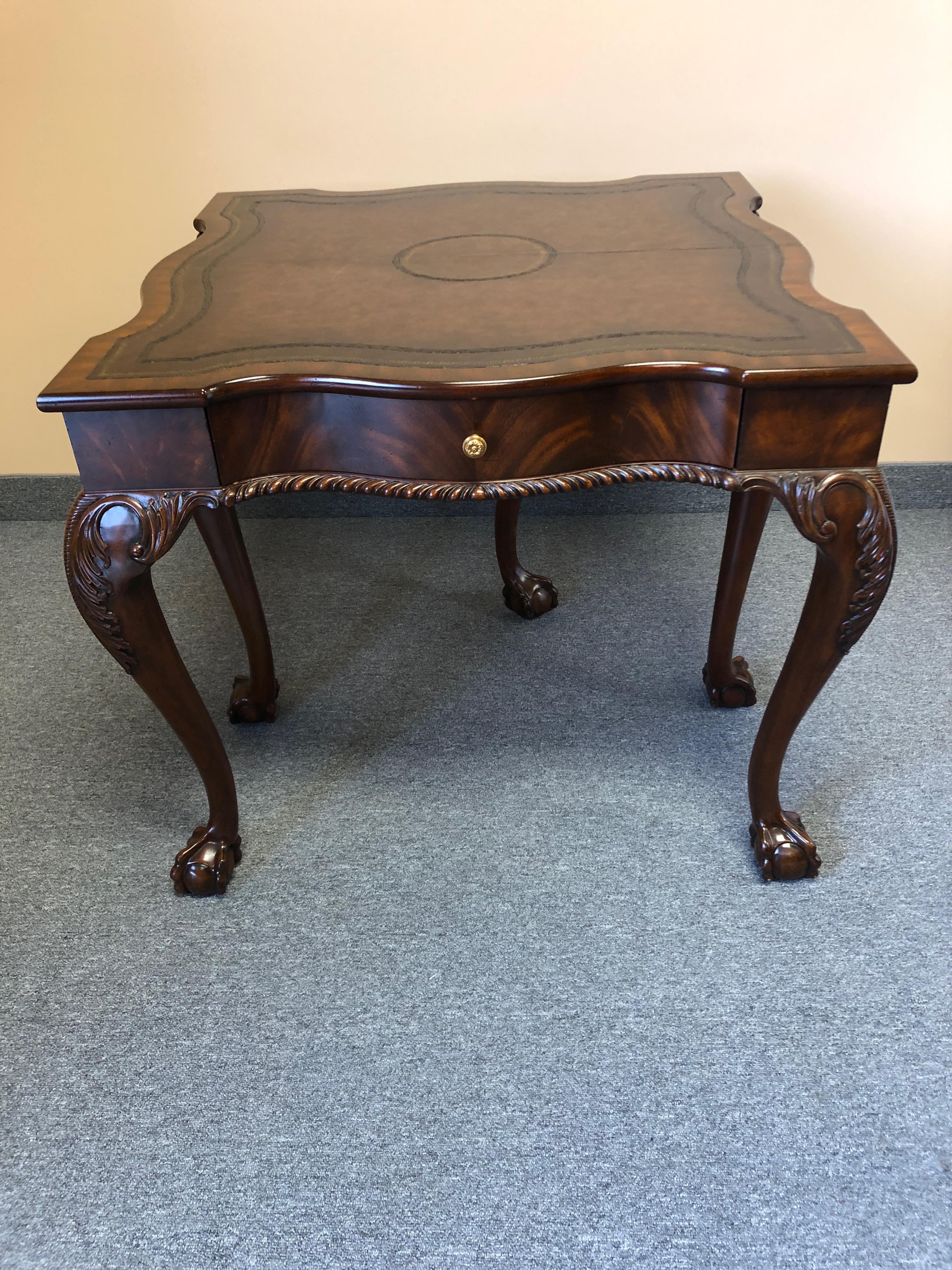 Rich Flame Mahogany and Leather Maitland-Smith Amazingly Versatile Game Table In Excellent Condition In Hopewell, NJ