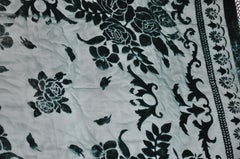 Rich Forest-Green Floral Velvet with Hand-Knotted Silk Fringe