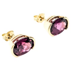 Rich Grape Garnet Stud Earrings in 14k Yellow Gold