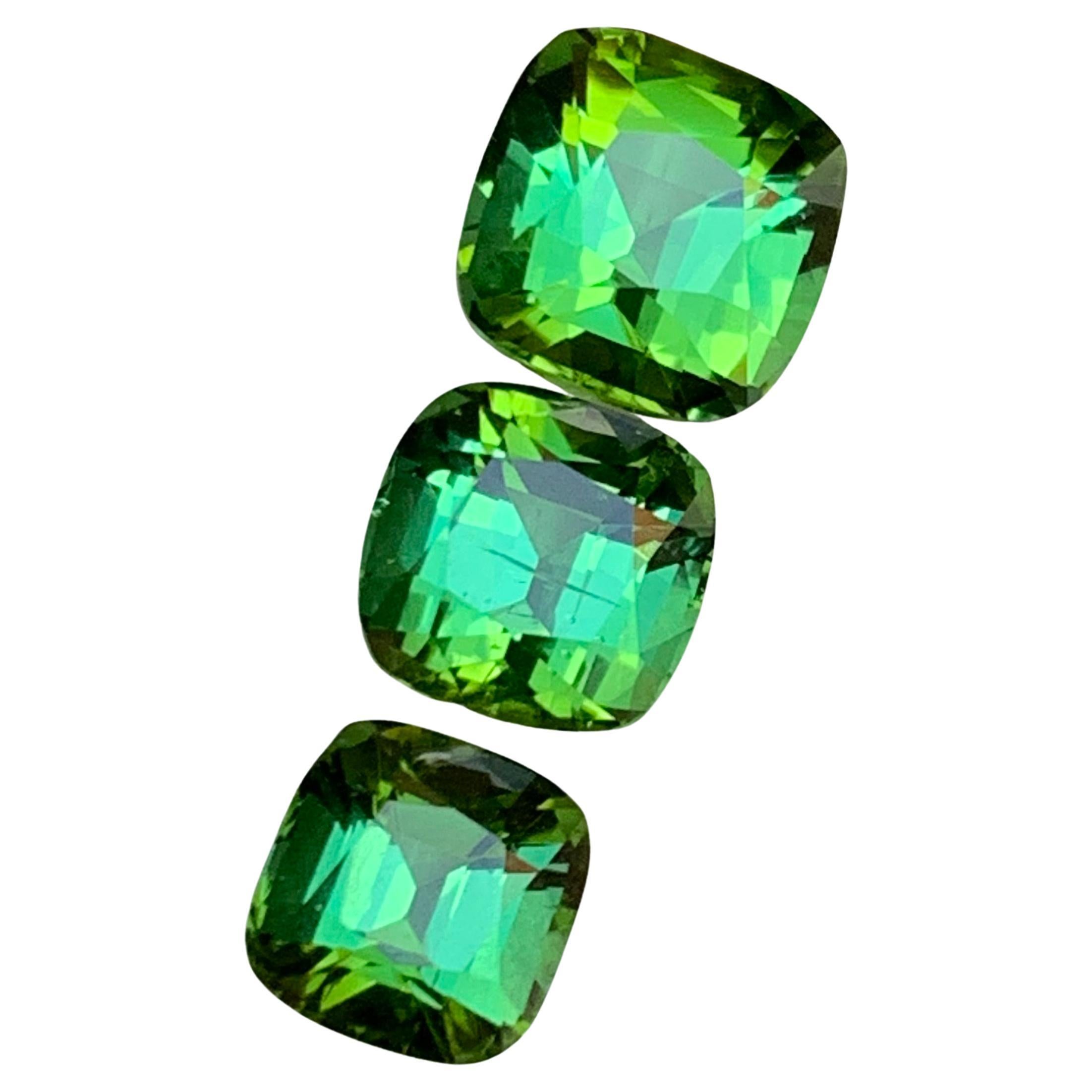 Rich Green Bluish Hue Natural Tourmaline Gemstones 6.05 Ct Cushion Cut  Jewelry