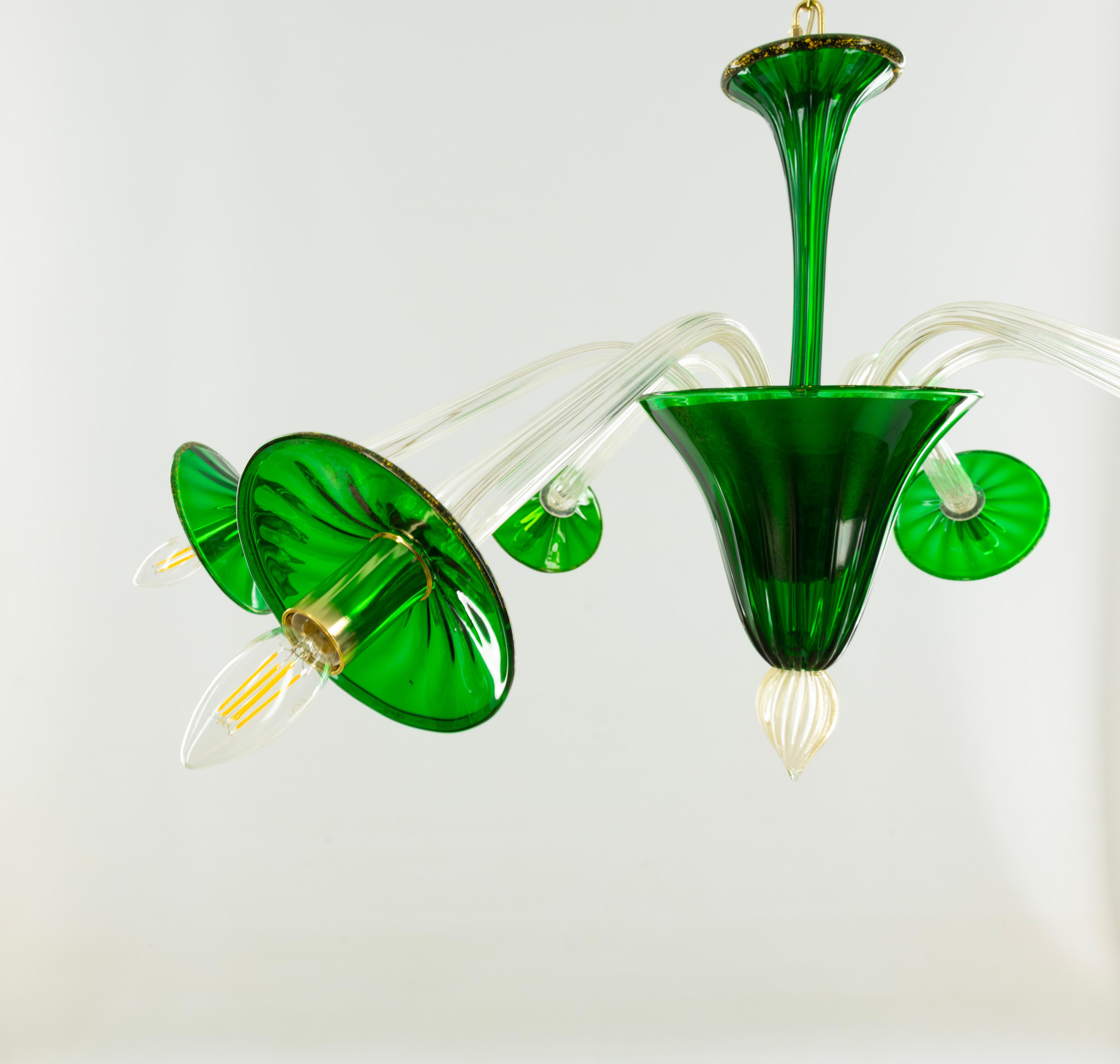 Tinto Lampadario in vetro di Murano verde ricco, anni '80 circa in vendita