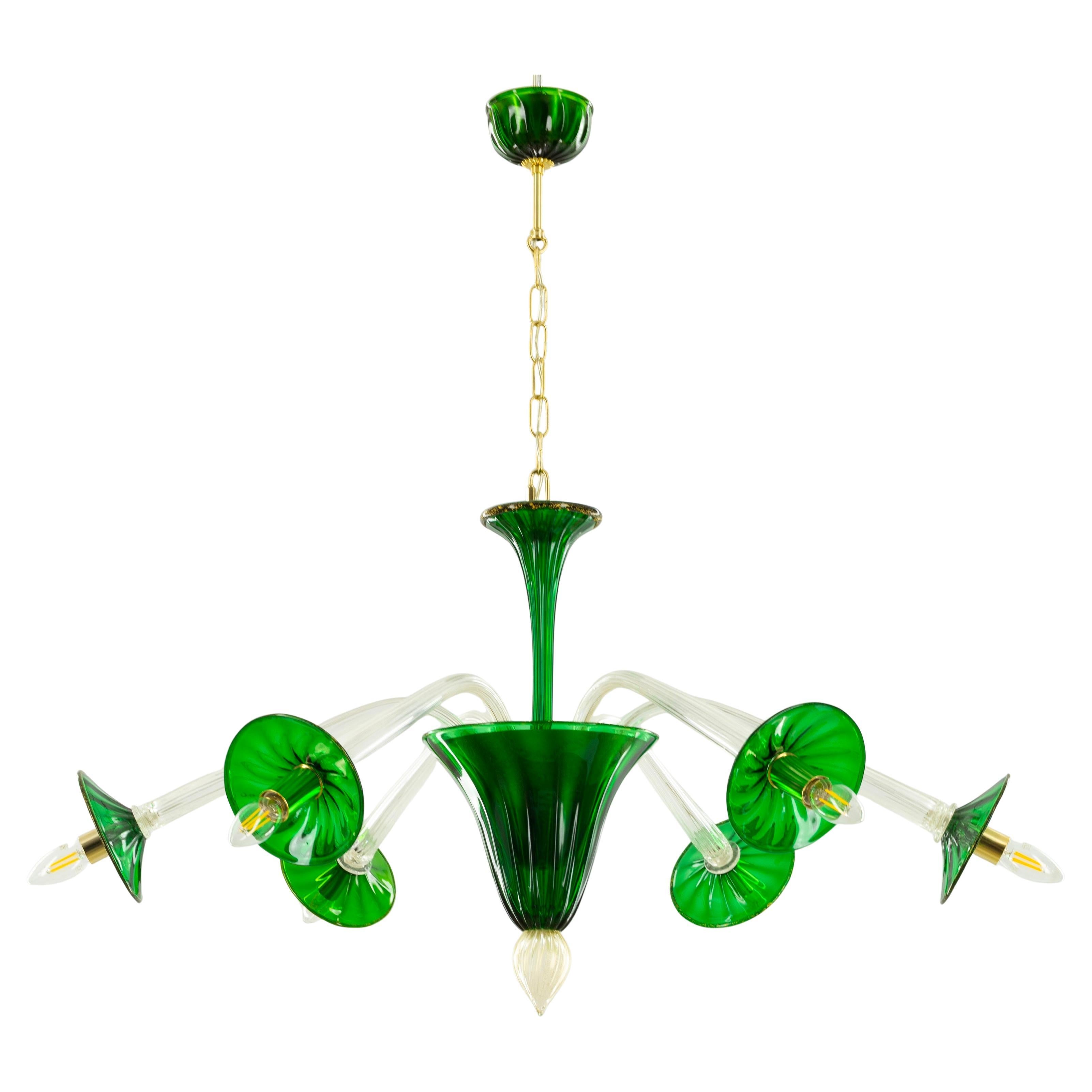 Rich Green Murano Glass Chandelier, circa 1980s