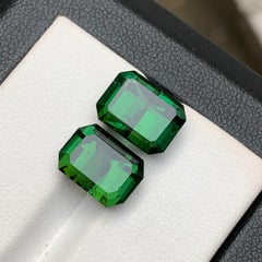 Rich Green Natural Tourmaline Earrings, Pendant Gemstones 10.30 Ct Emerald Cut