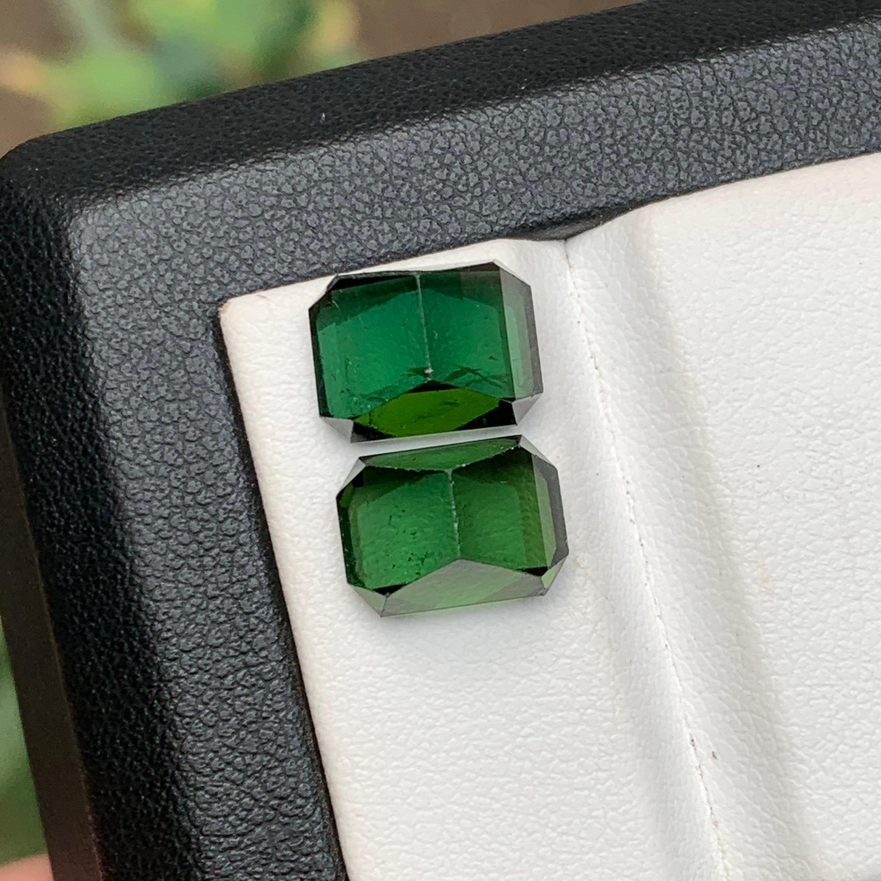 Rich Green Natural Tourmaline Earrings, Pendant Gemstones 10.30 Ct Emerald Cut For Sale 1