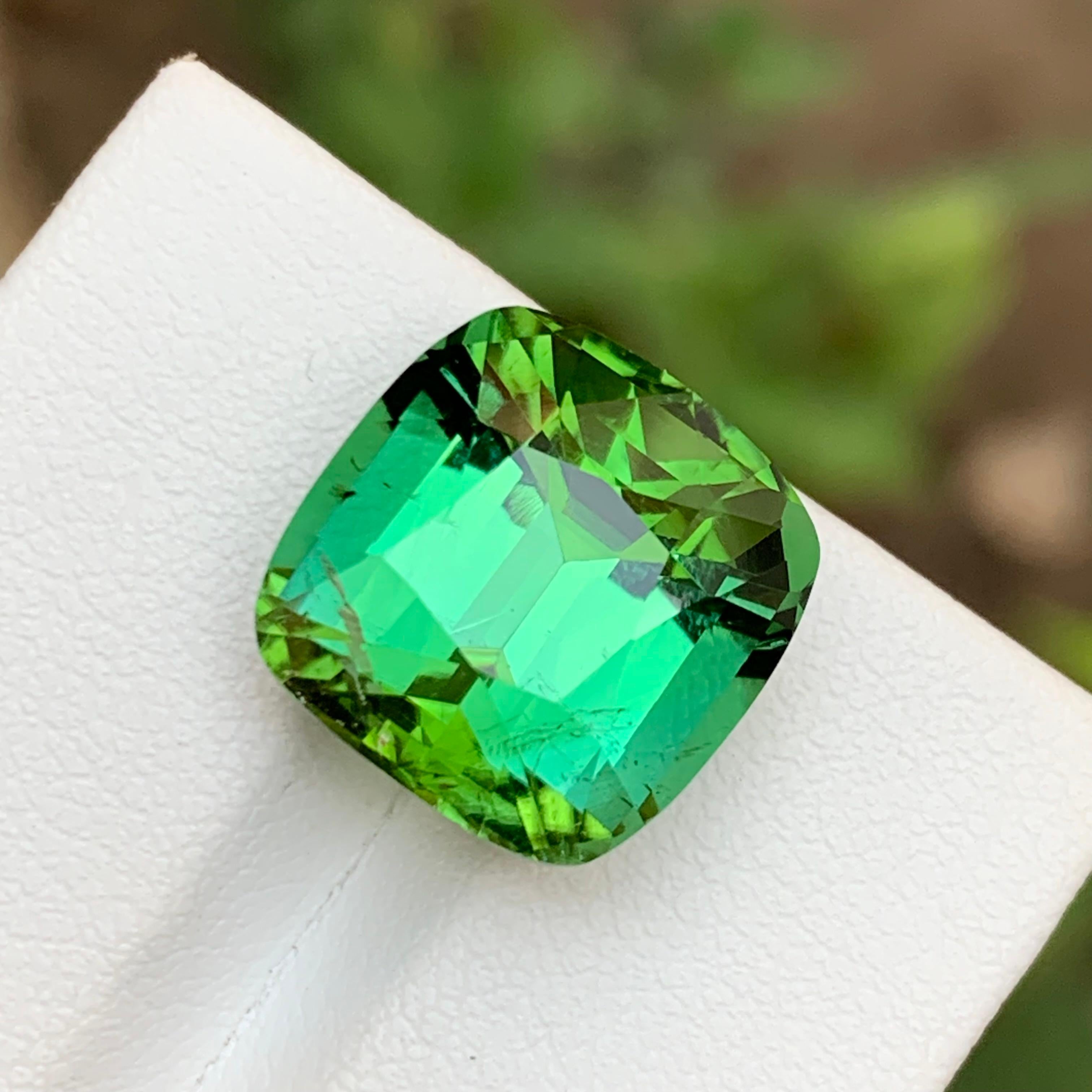 Rich Green Natural Tourmaline Gemstone 13.10 Ct Cushion Cut  Pendant Jewelry For Sale 7