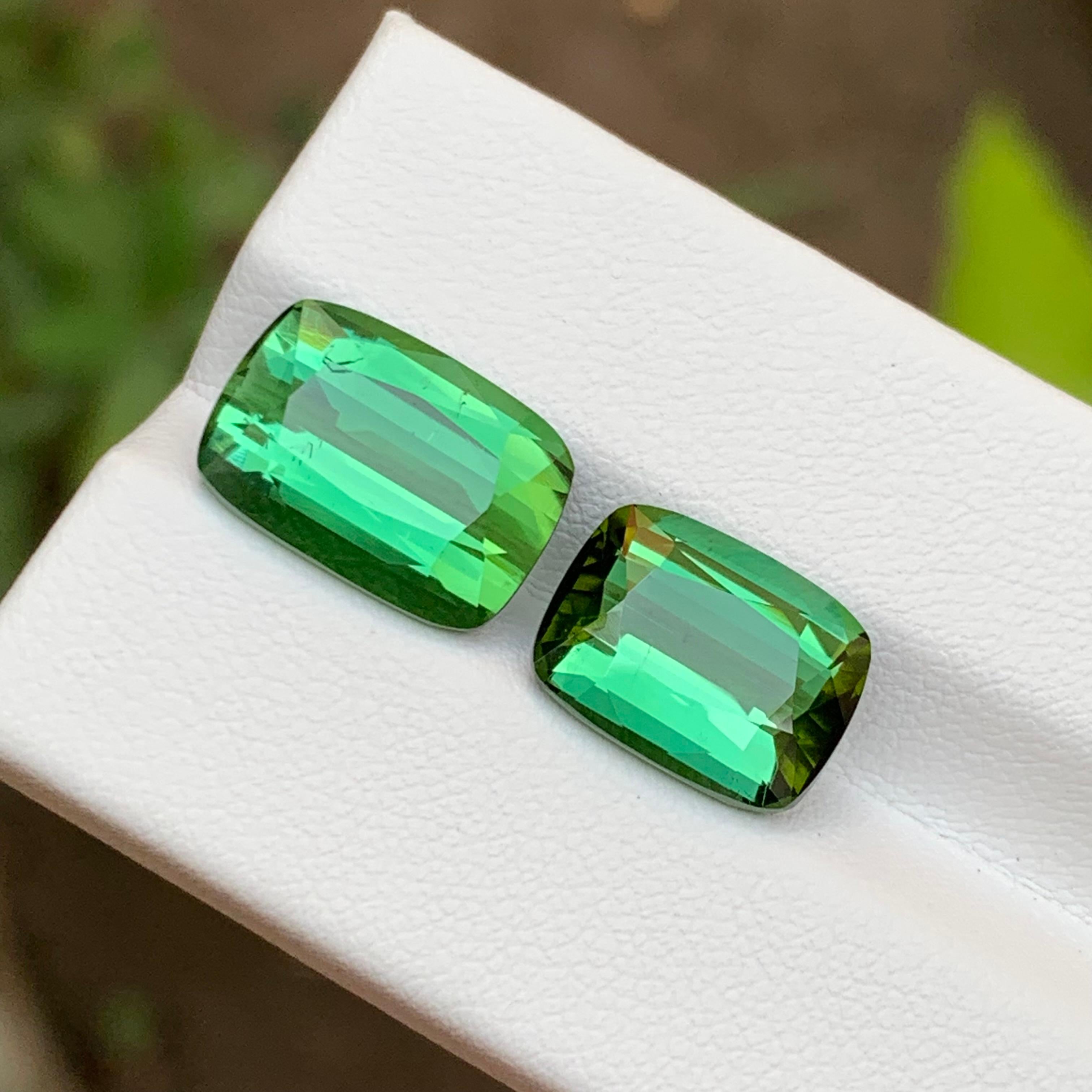 Rich Green Natural Tourmaline Gemstones 12.70 Ct Cushion Cut  Earrings Jewelry For Sale 5