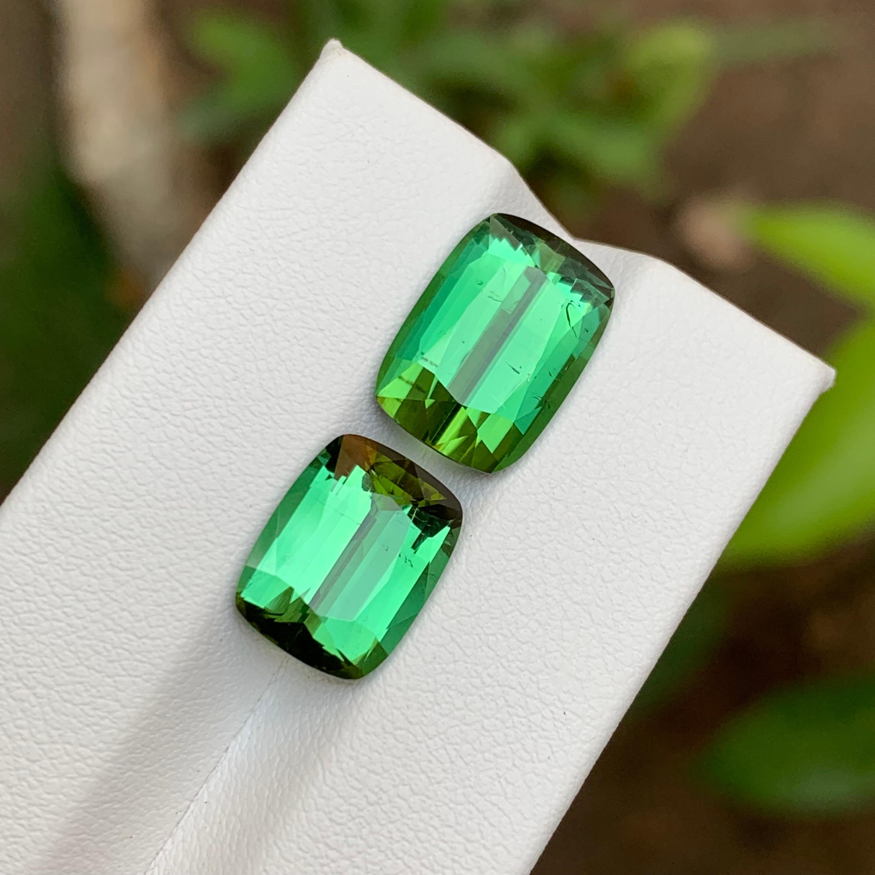 Rich Green Natural Tourmaline Gemstones 12.70 Ct Cushion Cut  Earrings Jewelry For Sale 7
