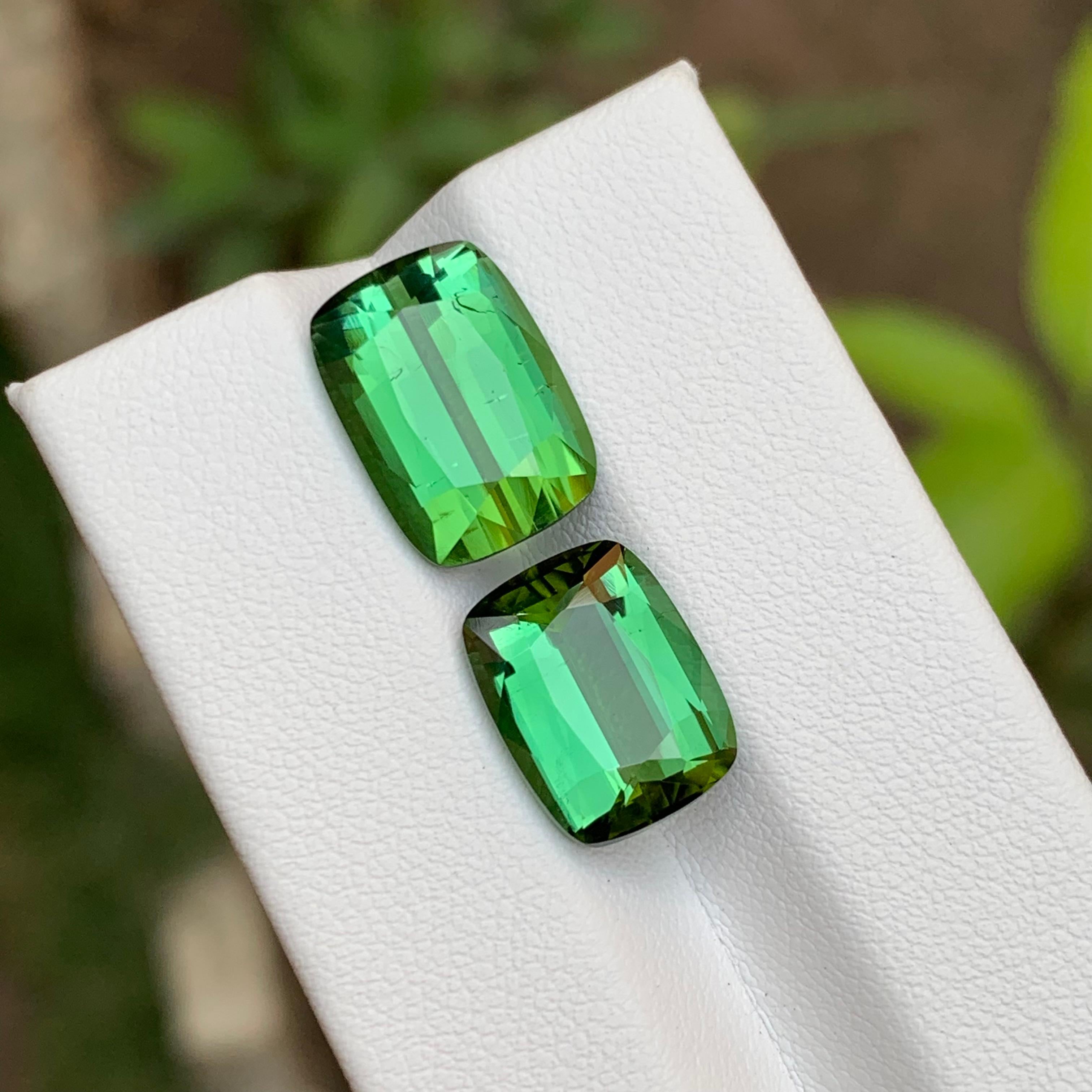 Contemporary Rich Green Natural Tourmaline Gemstones 12.70 Ct Cushion Cut  Earrings Jewelry For Sale