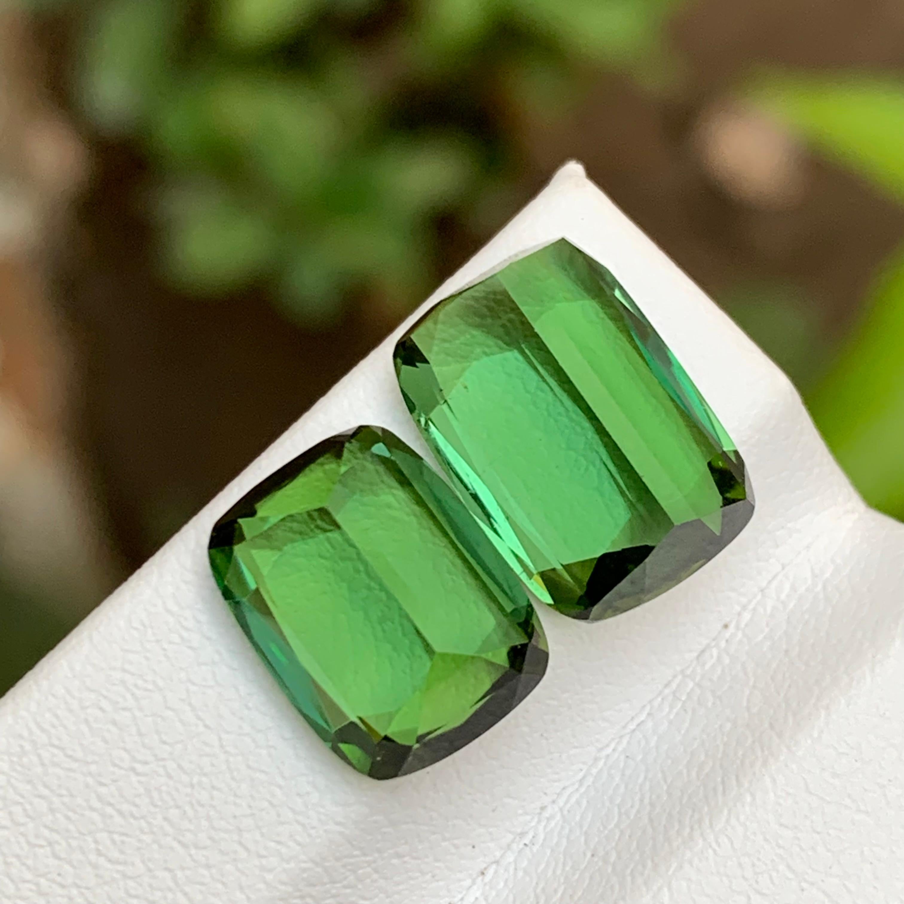 Rich Green Natural Tourmaline Gemstones 12.70 Ct Cushion Cut  Earrings Jewelry In New Condition For Sale In Peshawar, PK