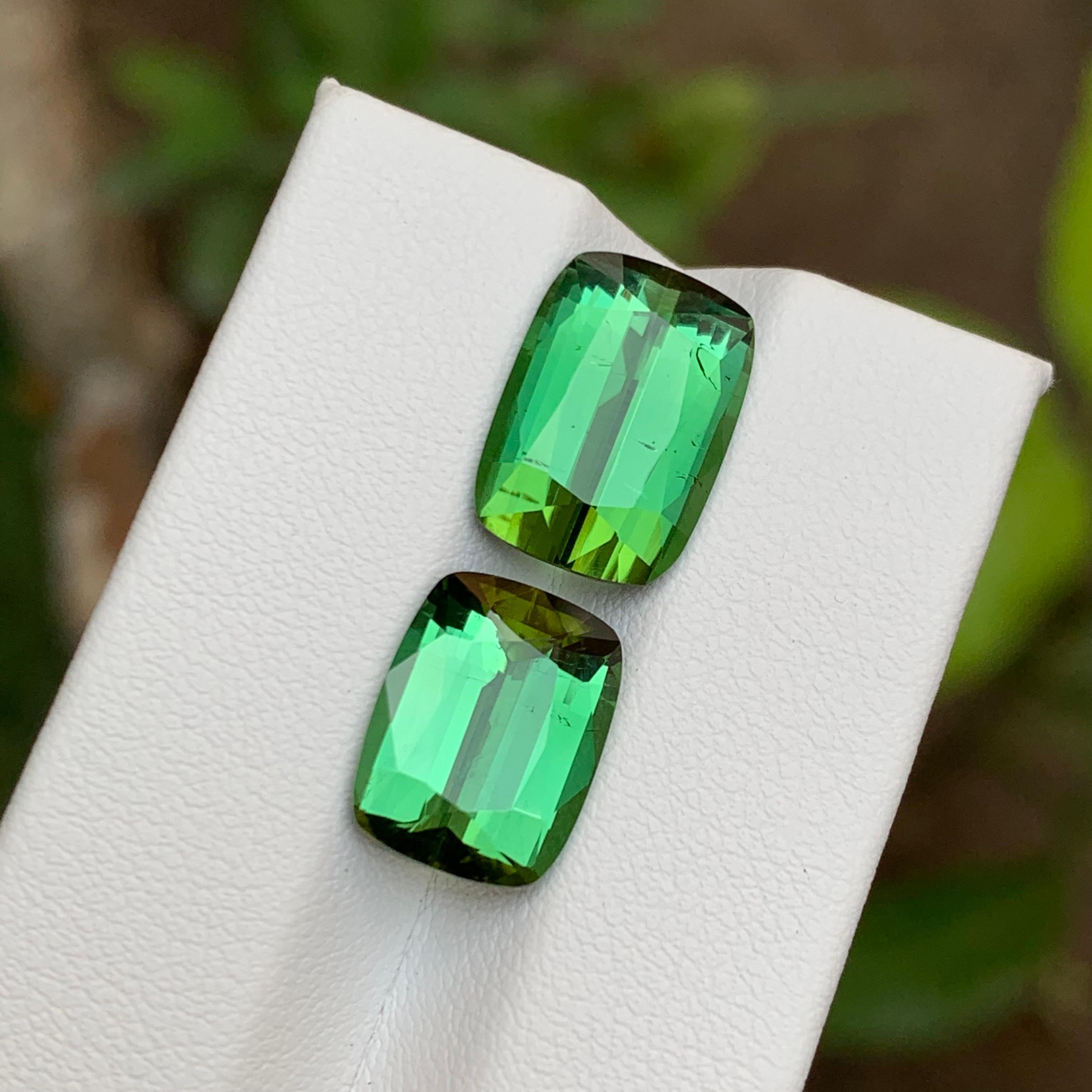 Rich Green Natural Tourmaline Gemstones 12.70 Ct Cushion Cut  Earrings Jewelry For Sale 2