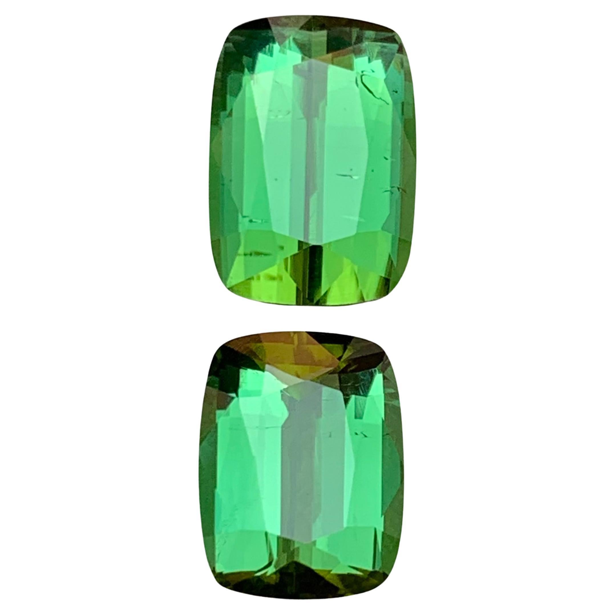 Rich Green Natural Tourmaline Gemstones 12.70 Ct Cushion Cut  Earrings Jewelry
