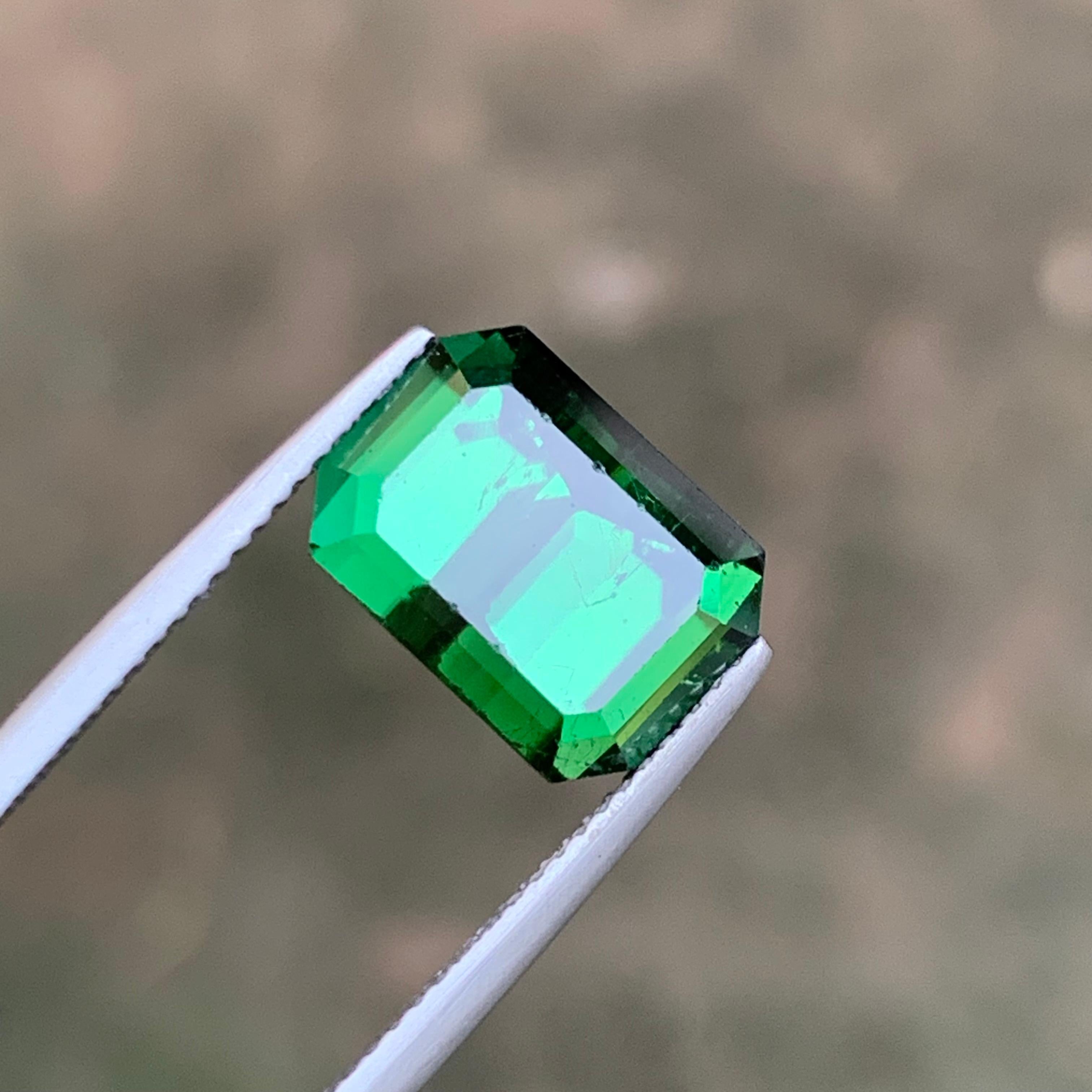 Rich Green Natural Tourmaline Ring Loose Gemstone 7 Ct Emerald Cut for Jewelry For Sale 6