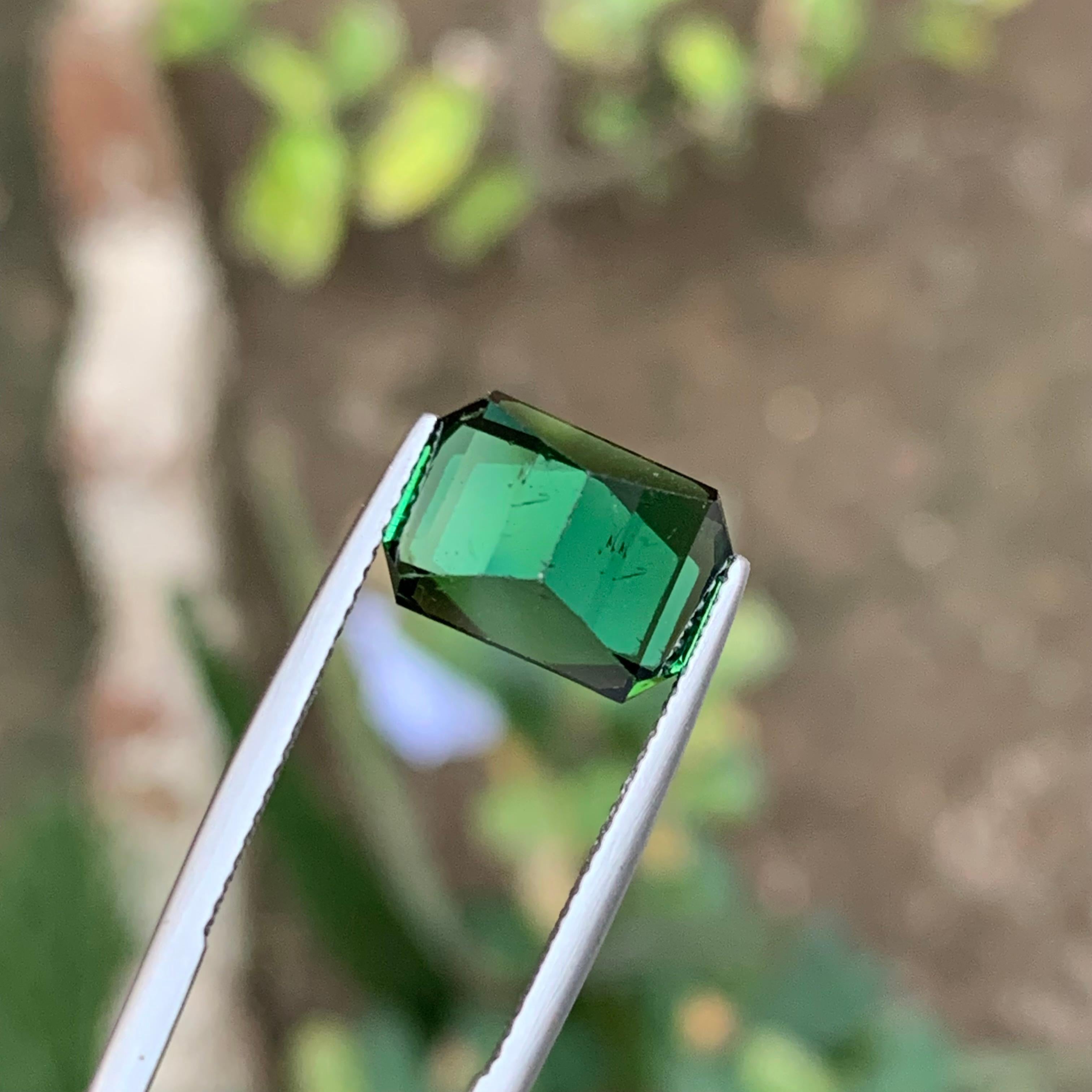 Rich Green Natural Tourmaline Ring Loose Gemstone 7 Ct Emerald Cut for Jewelry For Sale 7