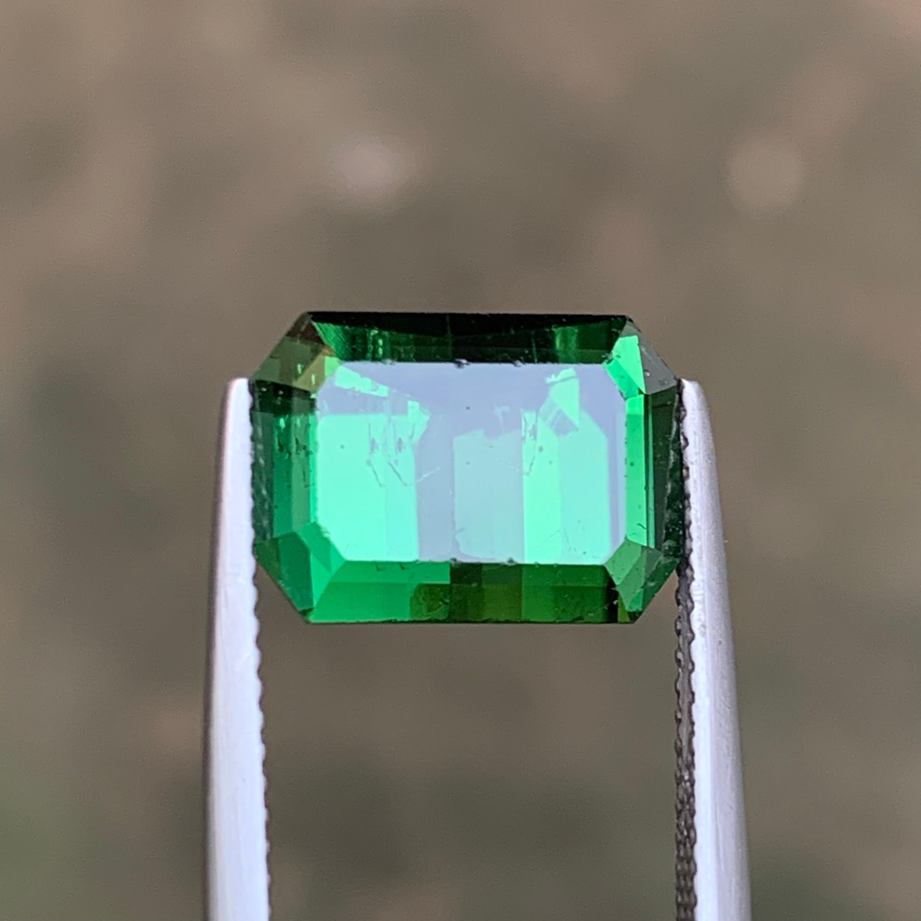 Rich Green Natural Tourmaline Ring Loose Gemstone 7 Ct Emerald Cut for Jewelry For Sale 4