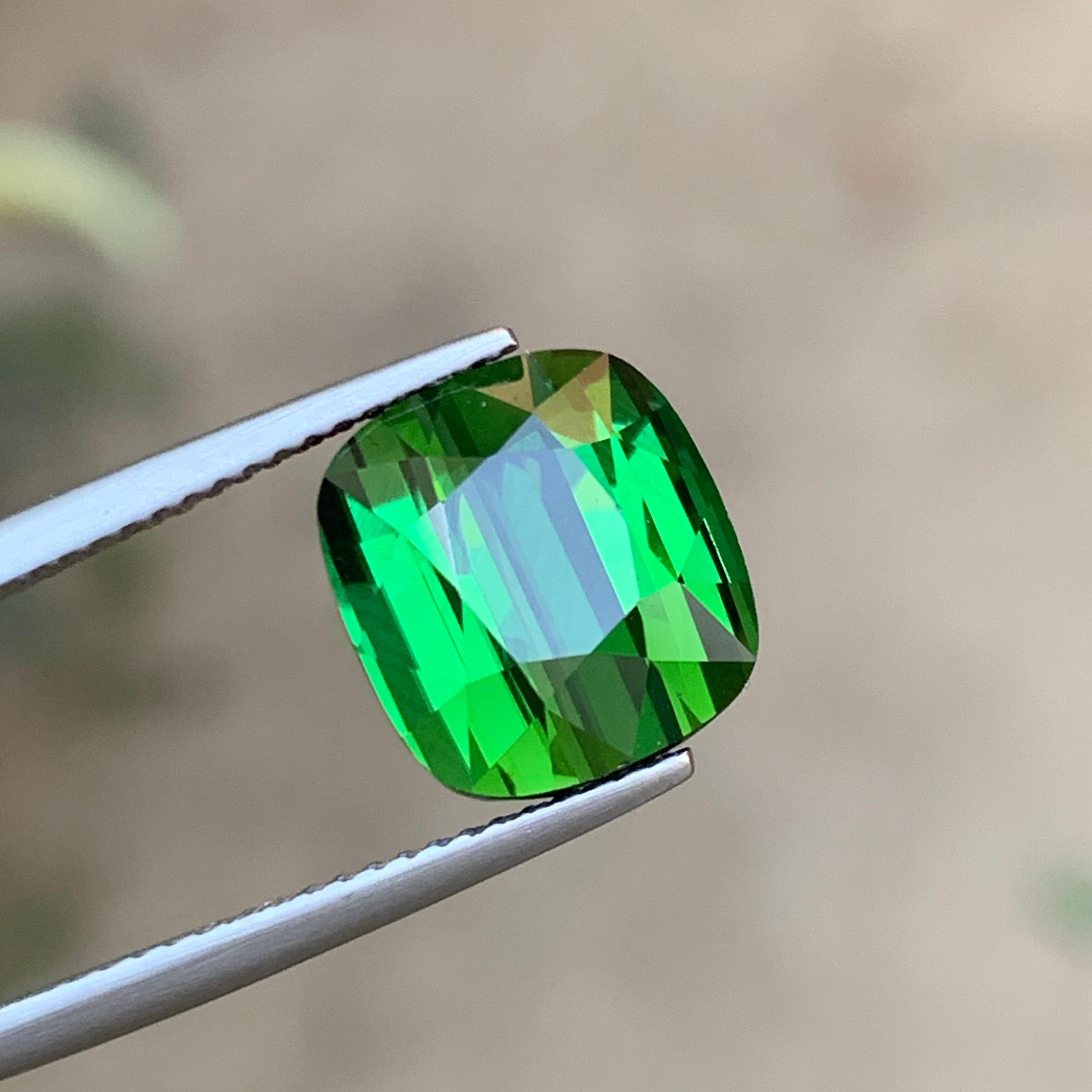 Rich Green Natural Tourmaline Ring Loose Gemstone 7.55 Ct Cushion Cut-Jewelry For Sale 5