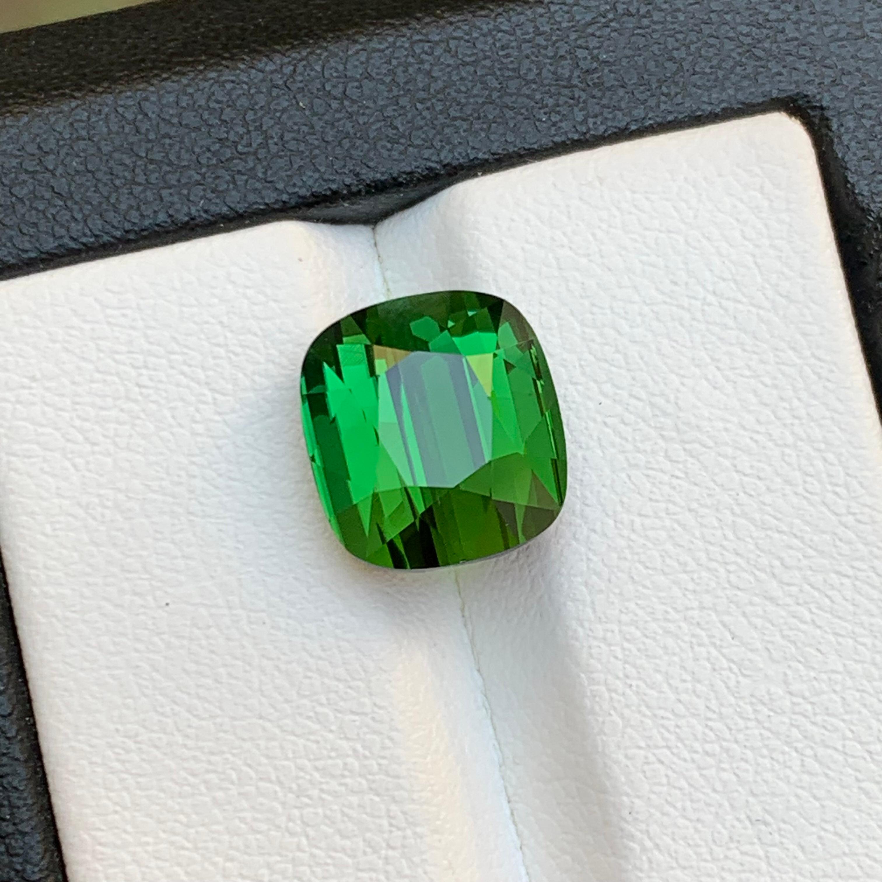 Rich Green Natural Tourmaline Ring Loose Gemstone 7.55 Ct Cushion Cut-Jewelry For Sale 7