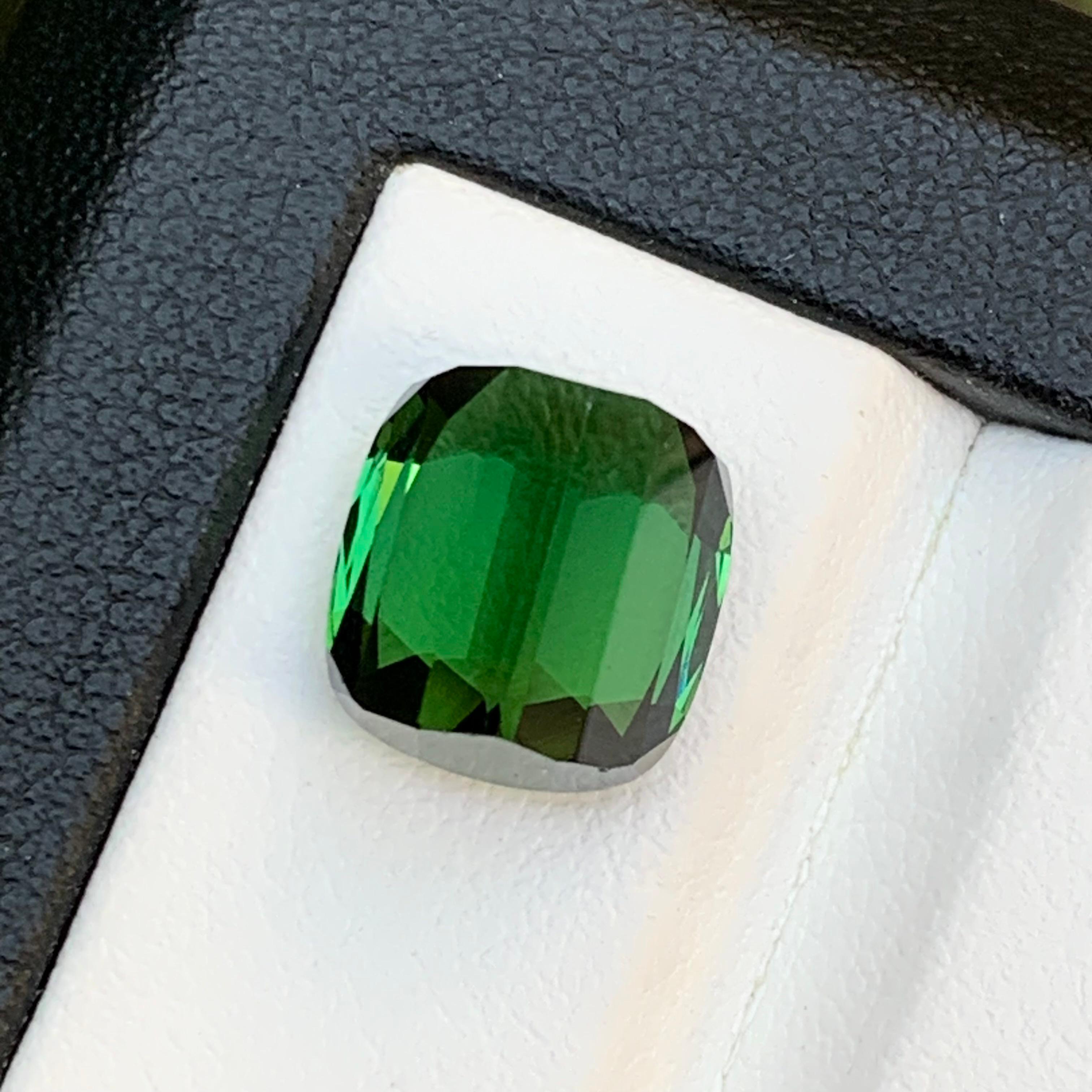 Women's or Men's Rich Green Natural Tourmaline Ring Loose Gemstone 7.55 Ct Cushion Cut-Jewelry For Sale