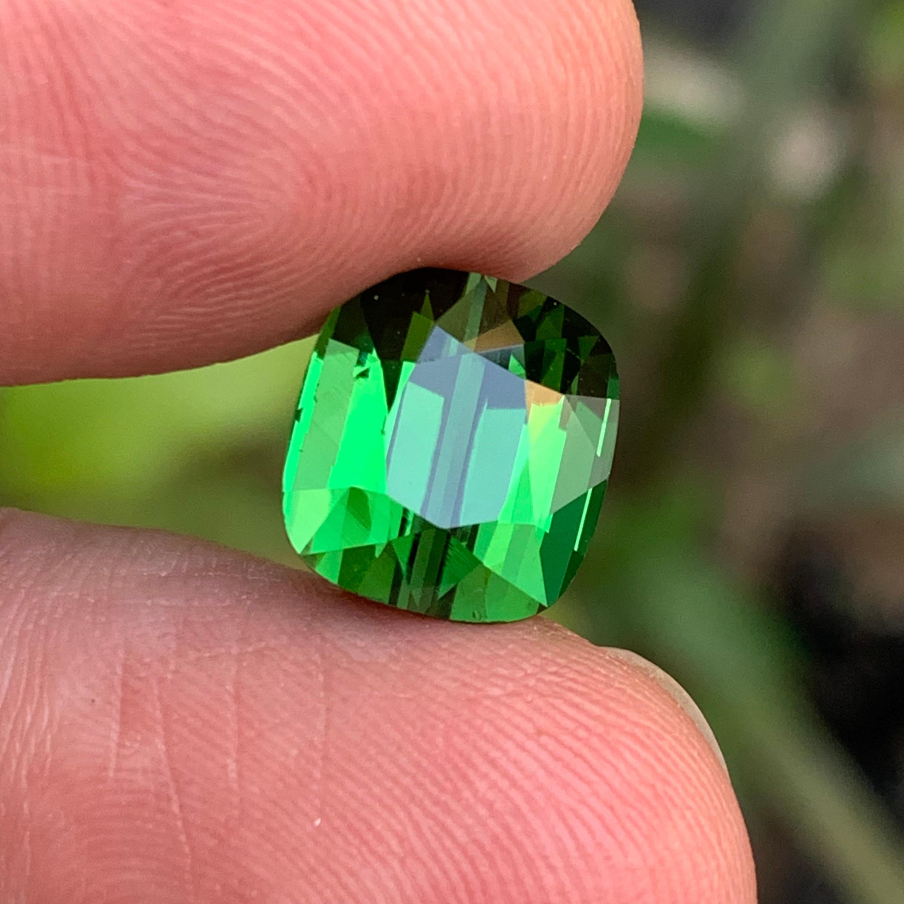 Rich Green Natural Tourmaline Ring Loose Gemstone 7.55 Ct Cushion Cut-Jewelry For Sale 1