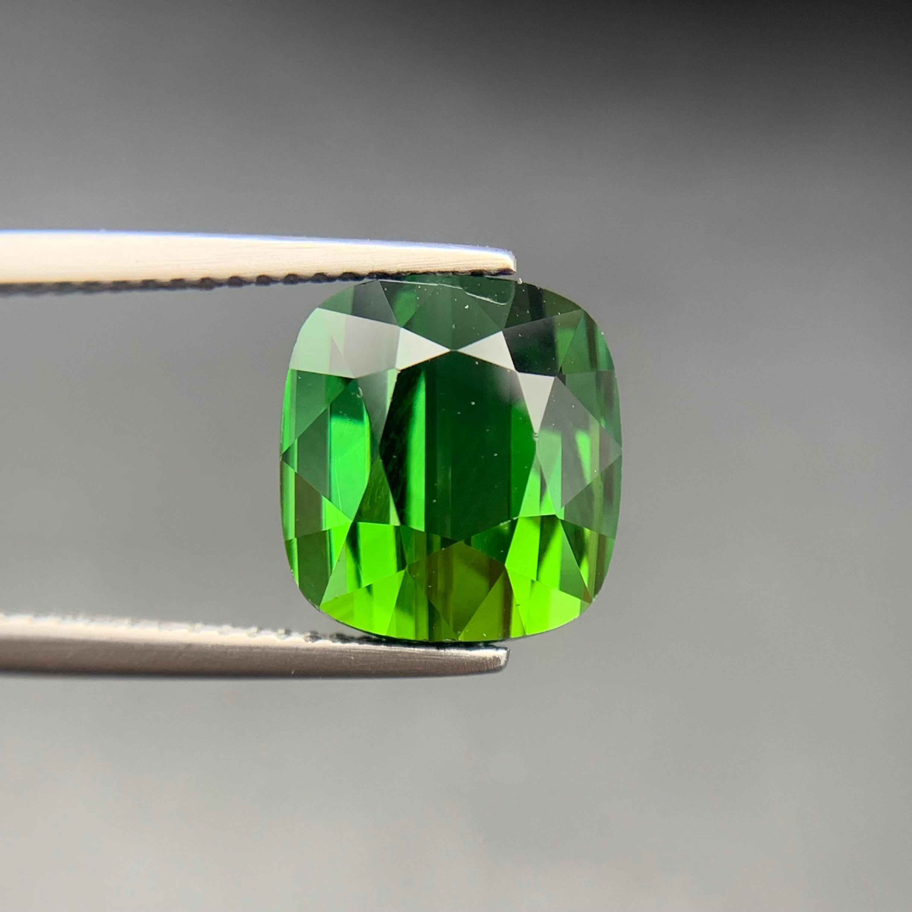 Rich Green Natural Tourmaline Ring Loose Gemstone 7.55 Ct Cushion Cut-Jewelry For Sale 3