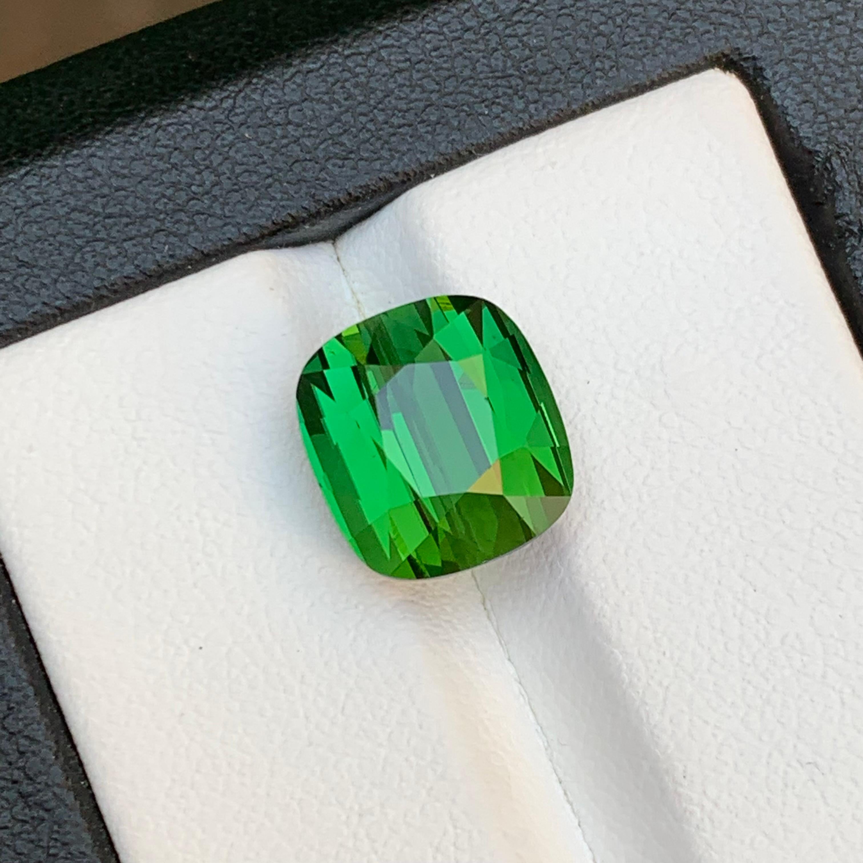 Rich Green Natural Tourmaline Ring Loose Gemstone 7.55 Ct Cushion Cut-Jewelry For Sale 4