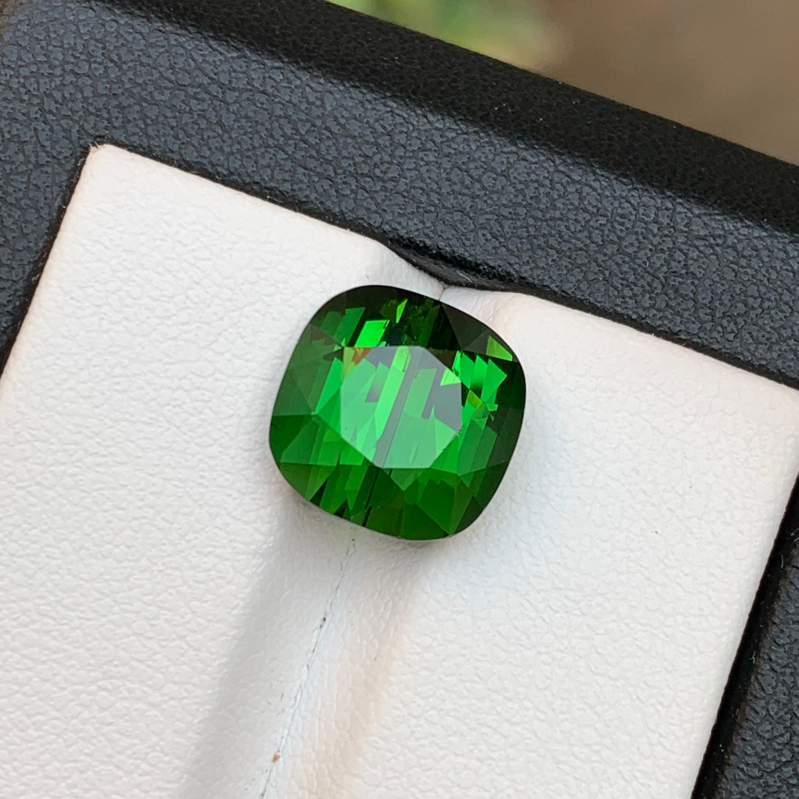 Rich Green Natural Tourmaline Ring Loose Gemstone 7.65 Ct Cushion Cut-Jewelry For Sale 5