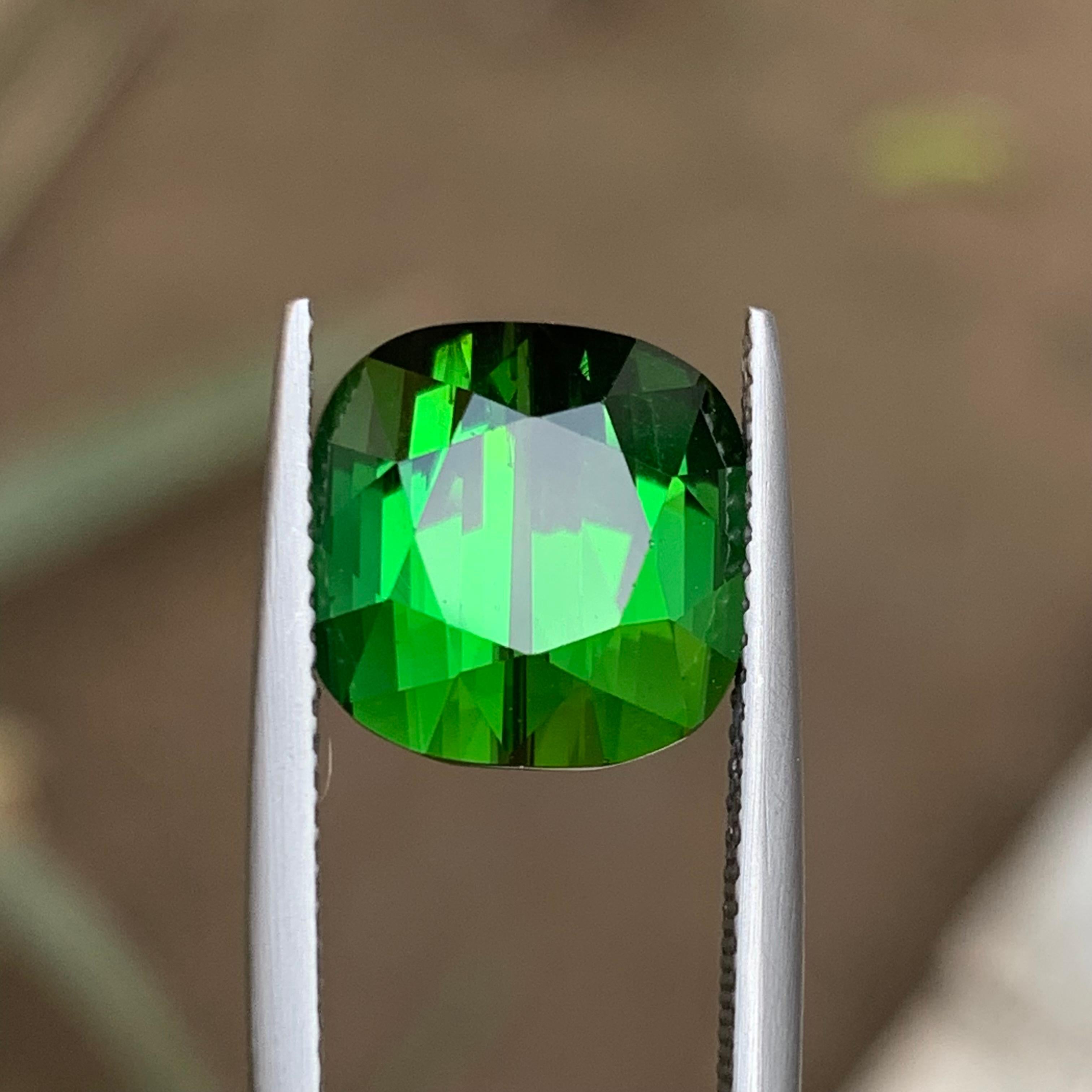 Rich Green Natural Tourmaline Ring Loose Gemstone 7.65 Ct Cushion Cut-Jewelry For Sale 1
