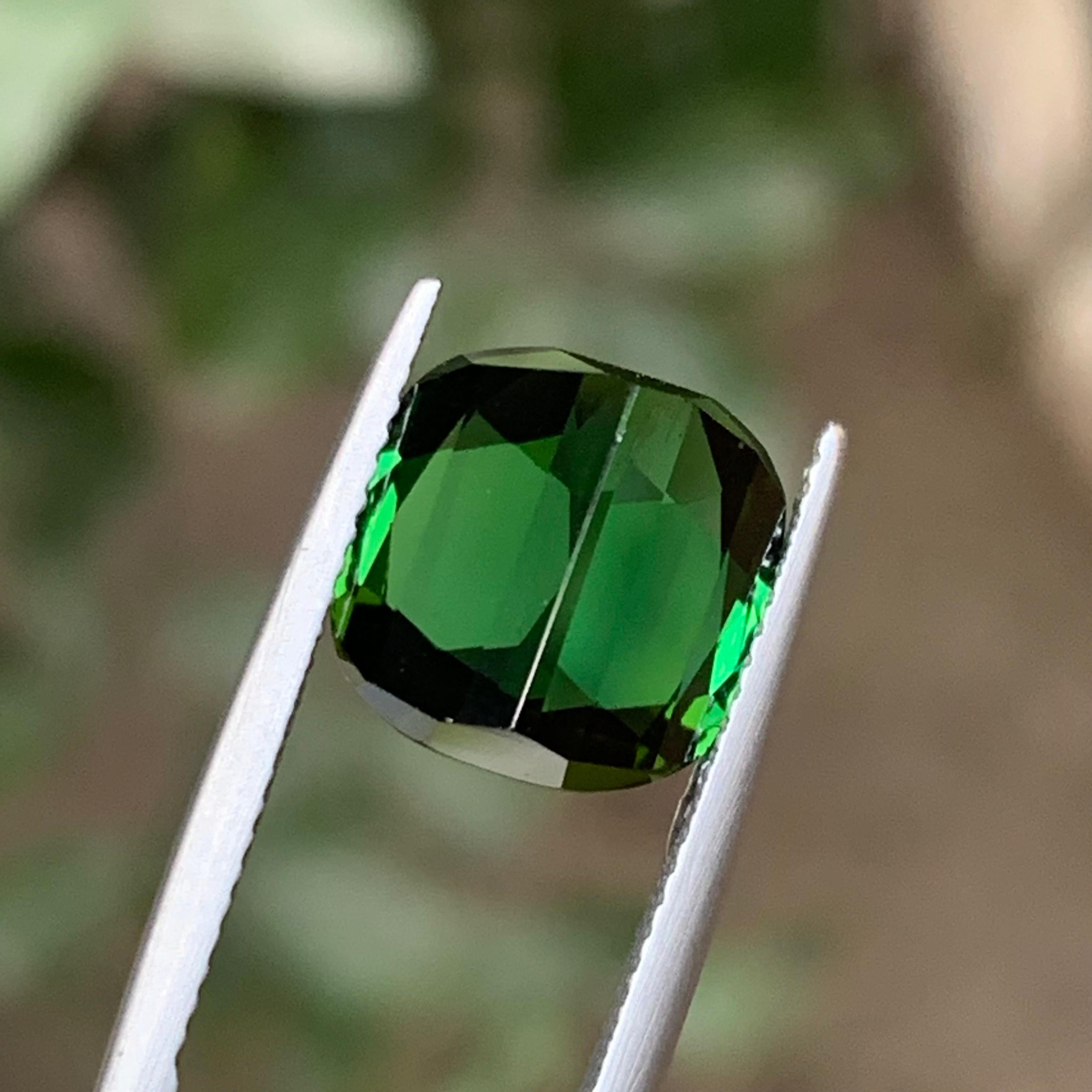 Rich Green Natural Tourmaline Ring Loose Gemstone 7.65 Ct Cushion Cut-Jewelry For Sale 2