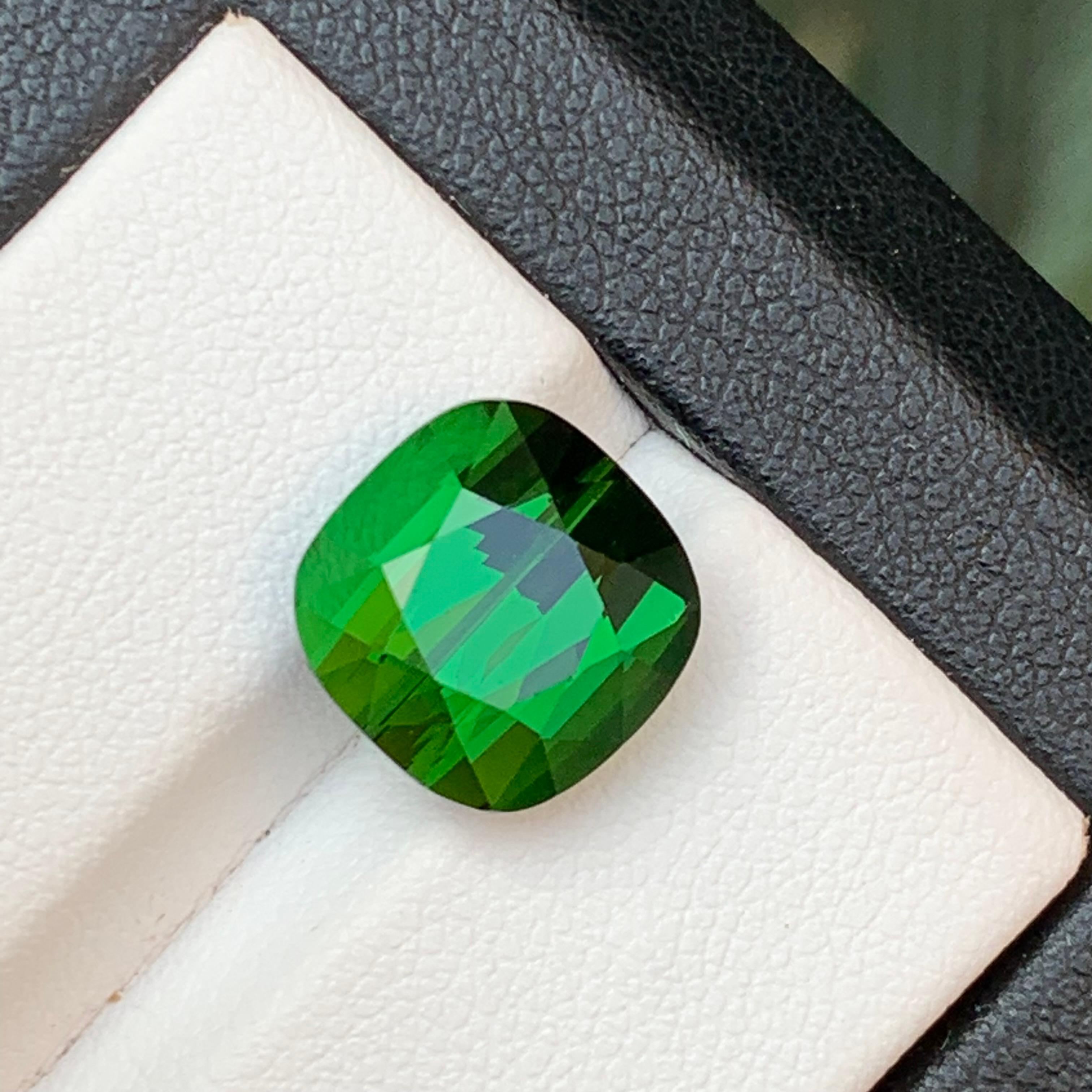 Rich Green Natural Tourmaline Ring Loose Gemstone 7.65 Ct Cushion Cut-Jewelry For Sale 3