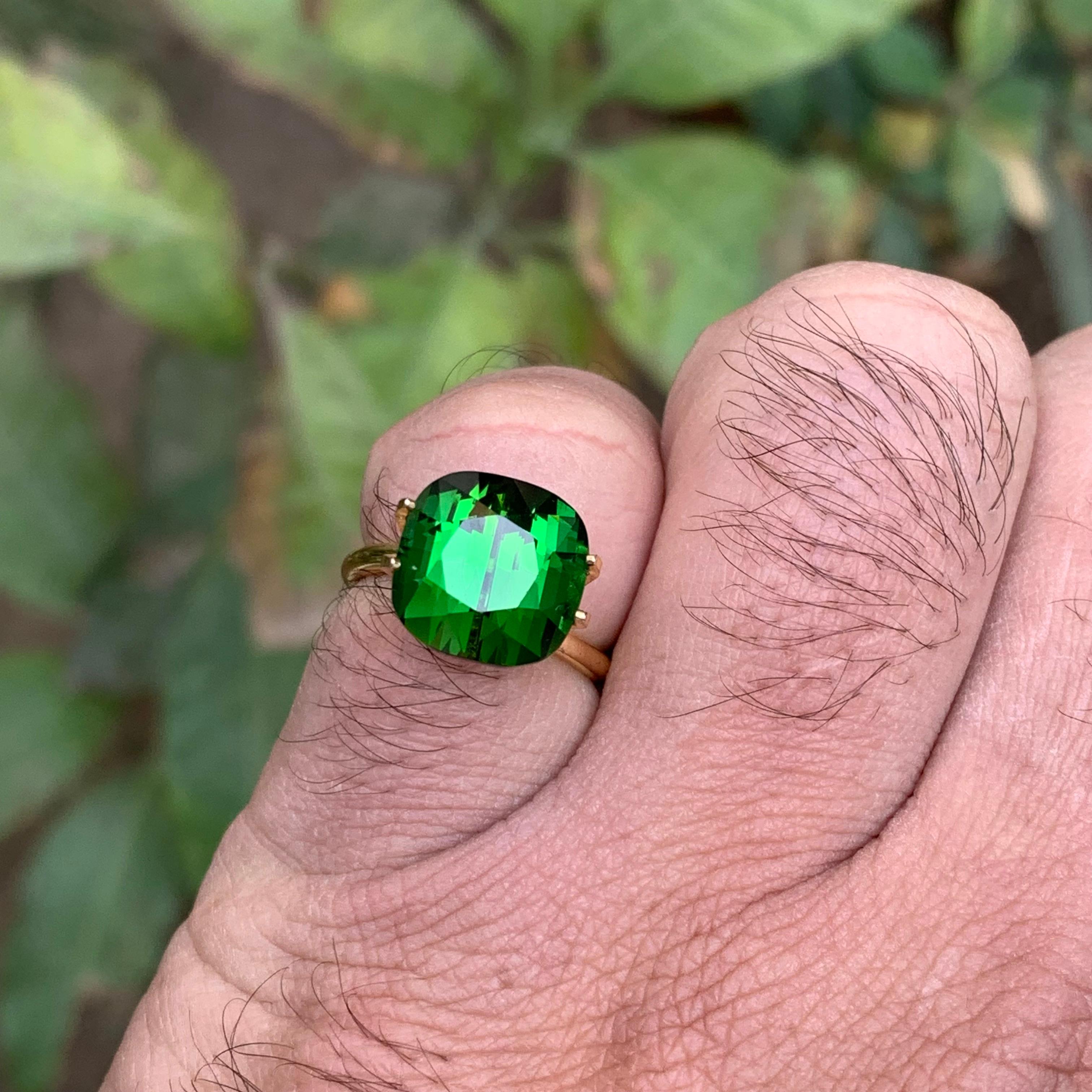 Rich Green Natural Tourmaline Ring Loose Gemstone 7.65 Ct Cushion Cut-Jewelry For Sale 4