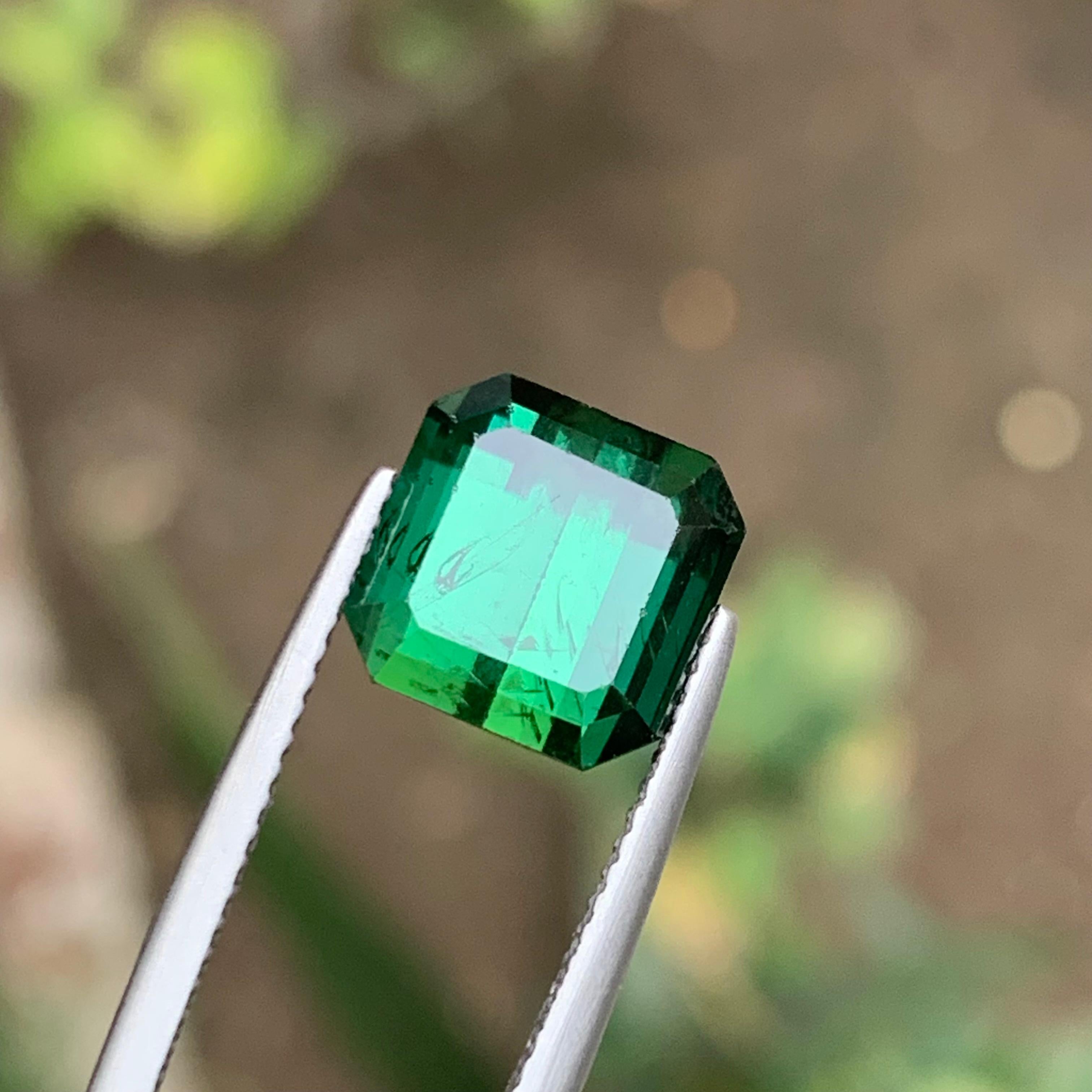 Rich Green Natural Tourmaline Ring, Pendant Gemstone 5.40 Ct Emerald Cut-Jewelry For Sale 7