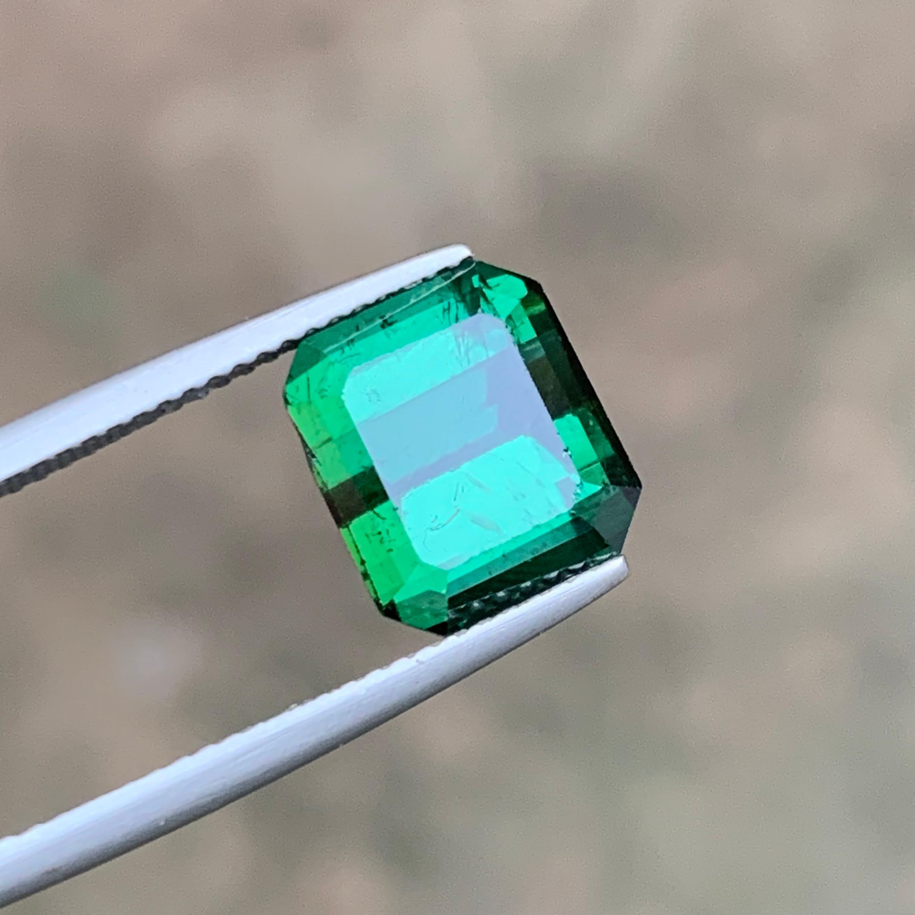Rich Green Natural Tourmaline Ring, Pendant Gemstone 5.90 Ct Emerald Cut-Jewelry For Sale 5