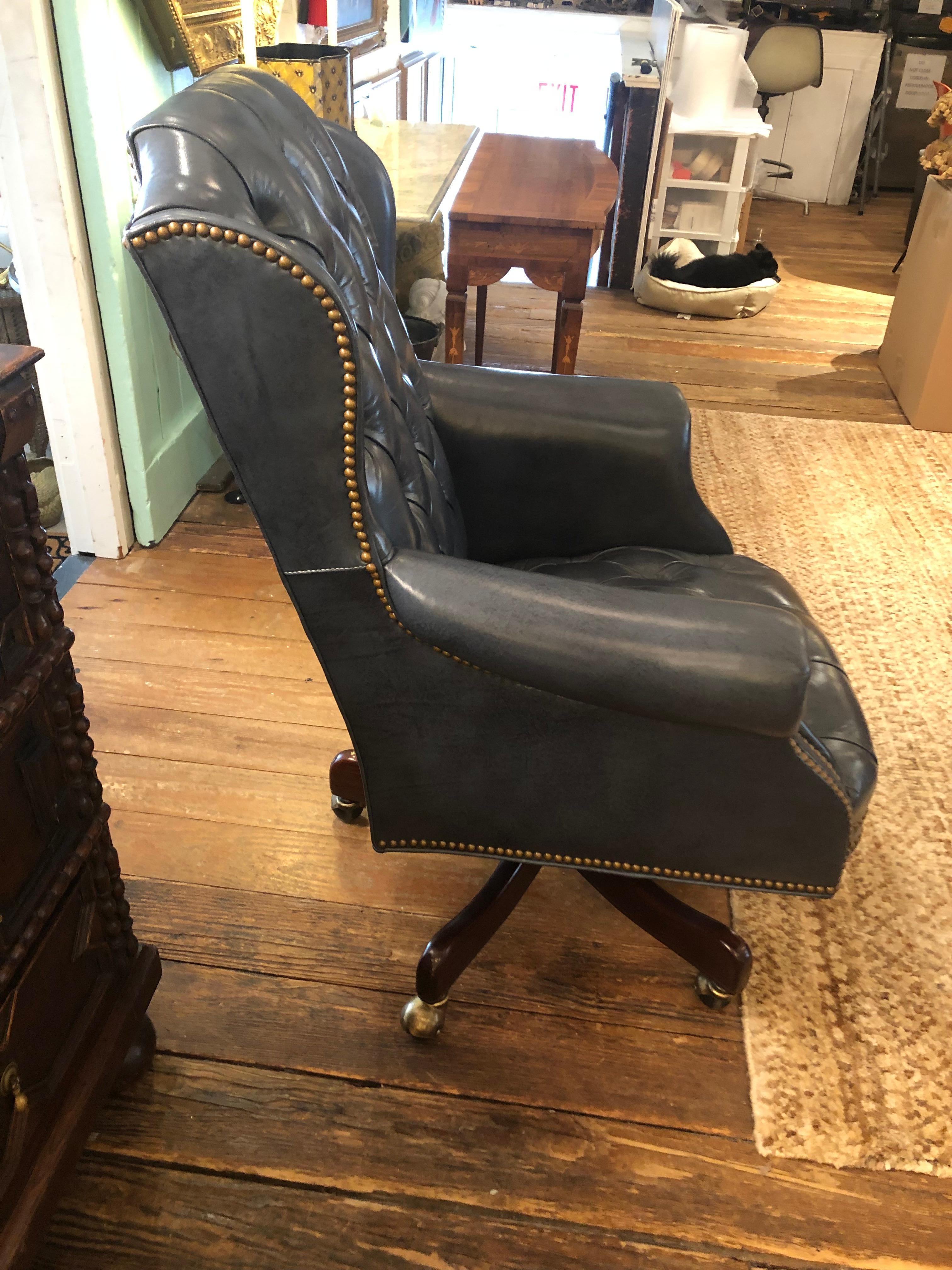 blue leather office chair